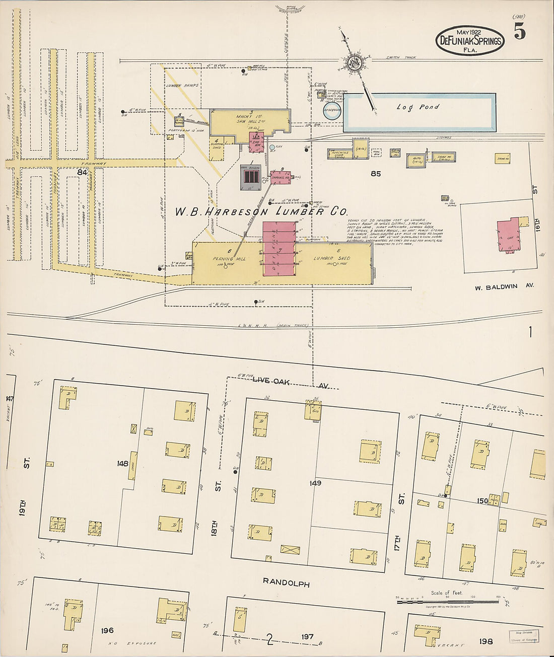 This old map of De Funiak Springs, Walton County, Florida was created by Sanborn Map Company in 1922