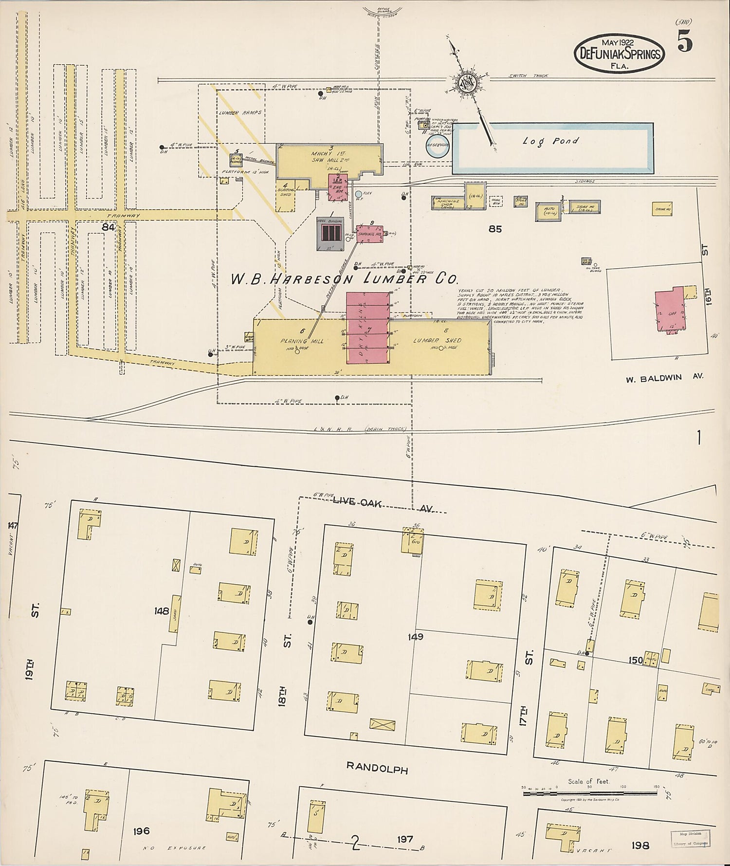 This old map of De Funiak Springs, Walton County, Florida was created by Sanborn Map Company in 1922