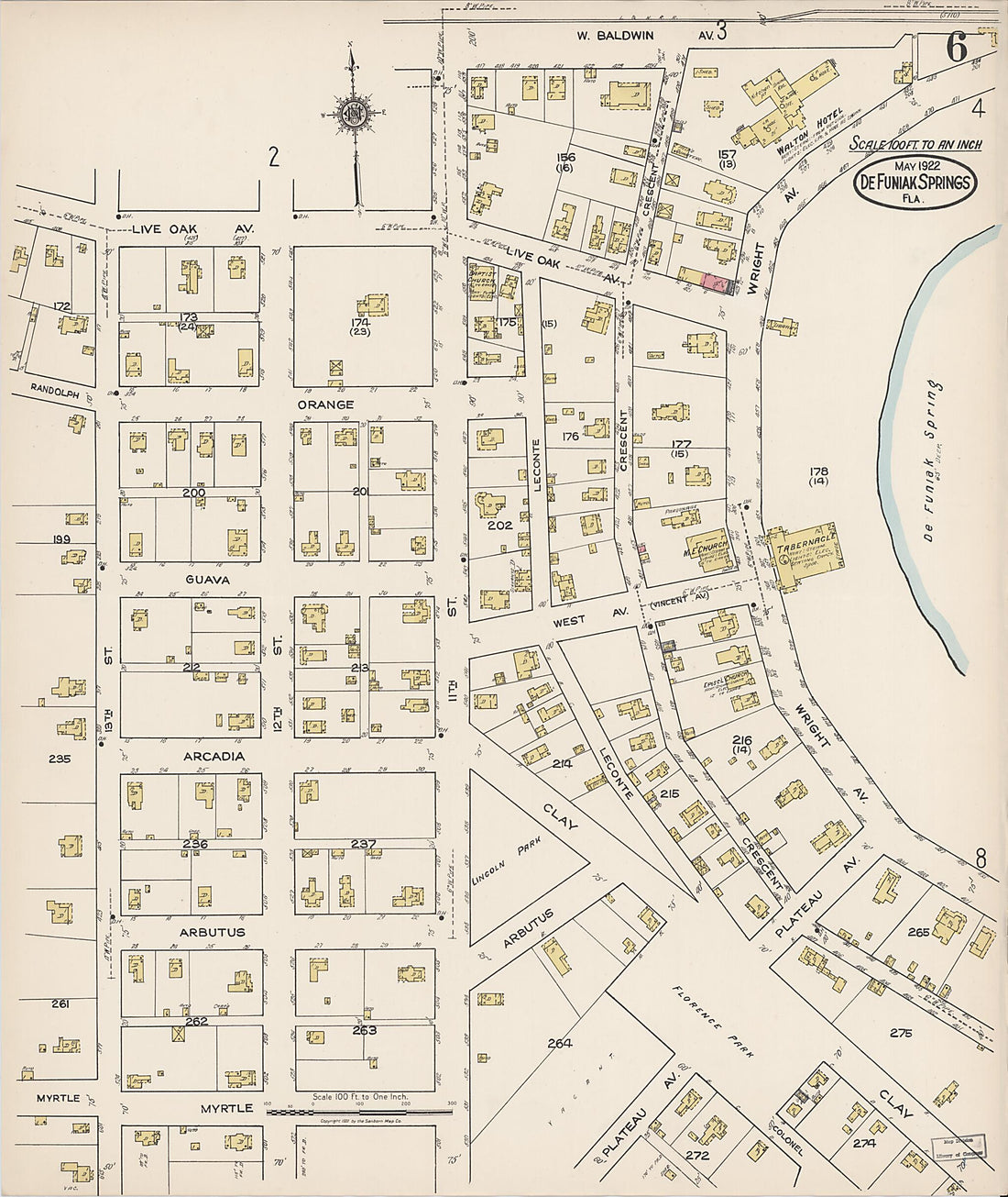 This old map of De Funiak Springs, Walton County, Florida was created by Sanborn Map Company in 1922