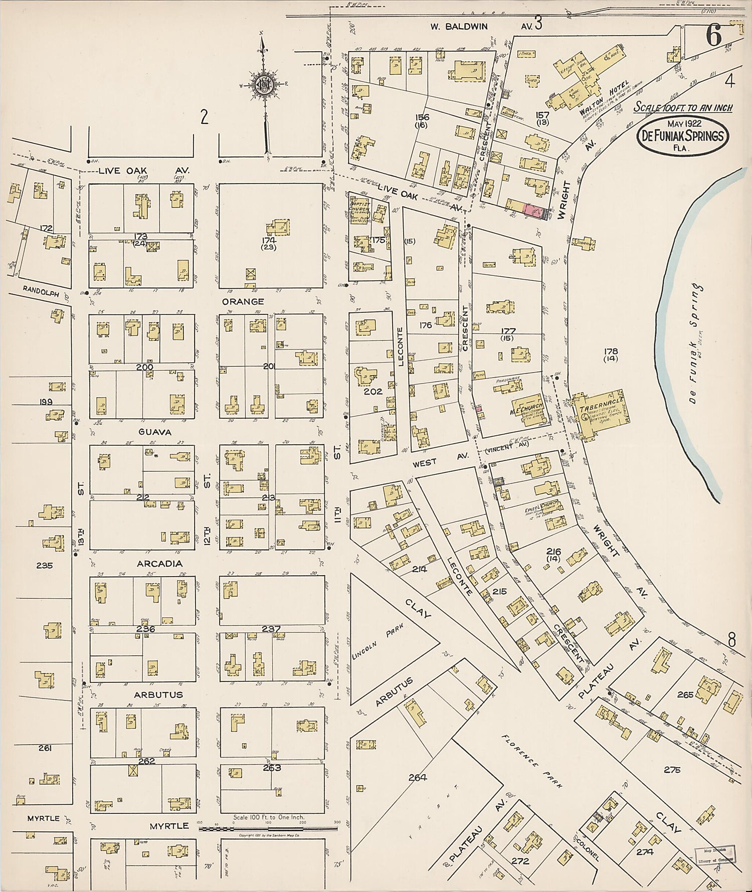 This old map of De Funiak Springs, Walton County, Florida was created by Sanborn Map Company in 1922