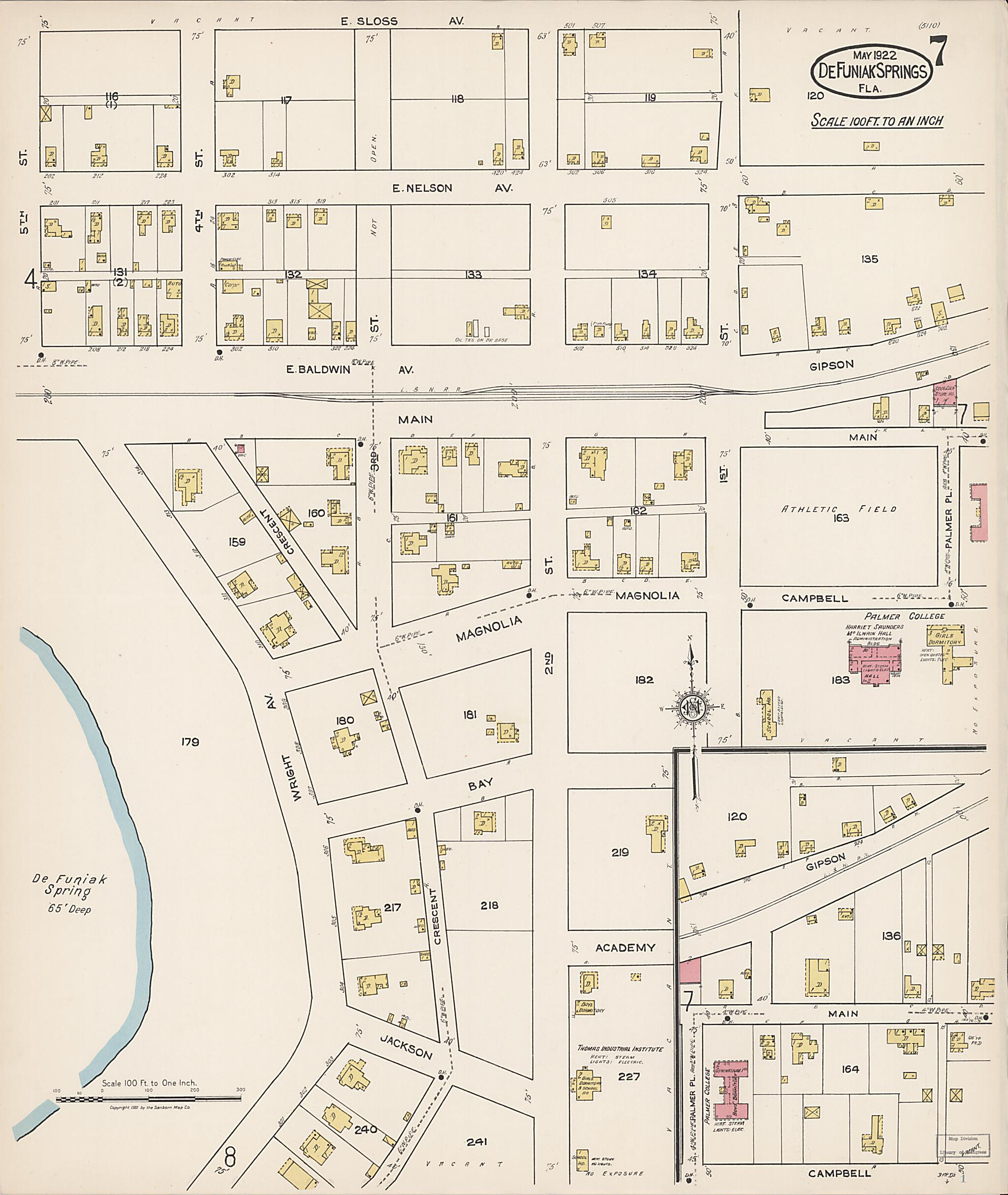 This old map of De Funiak Springs, Walton County, Florida was created by Sanborn Map Company in 1922
