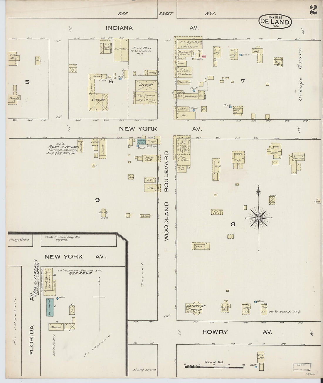 This old map of De Land, Volusia County, Florida was created by Sanborn Map Company in 1885