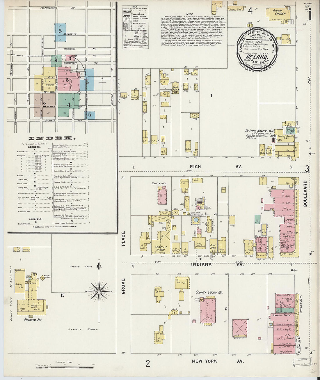 This old map of De Land, Volusia County, Florida was created by Sanborn Map Company in 1897