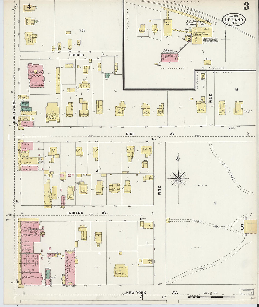 This old map of De Land, Volusia County, Florida was created by Sanborn Map Company in 1897