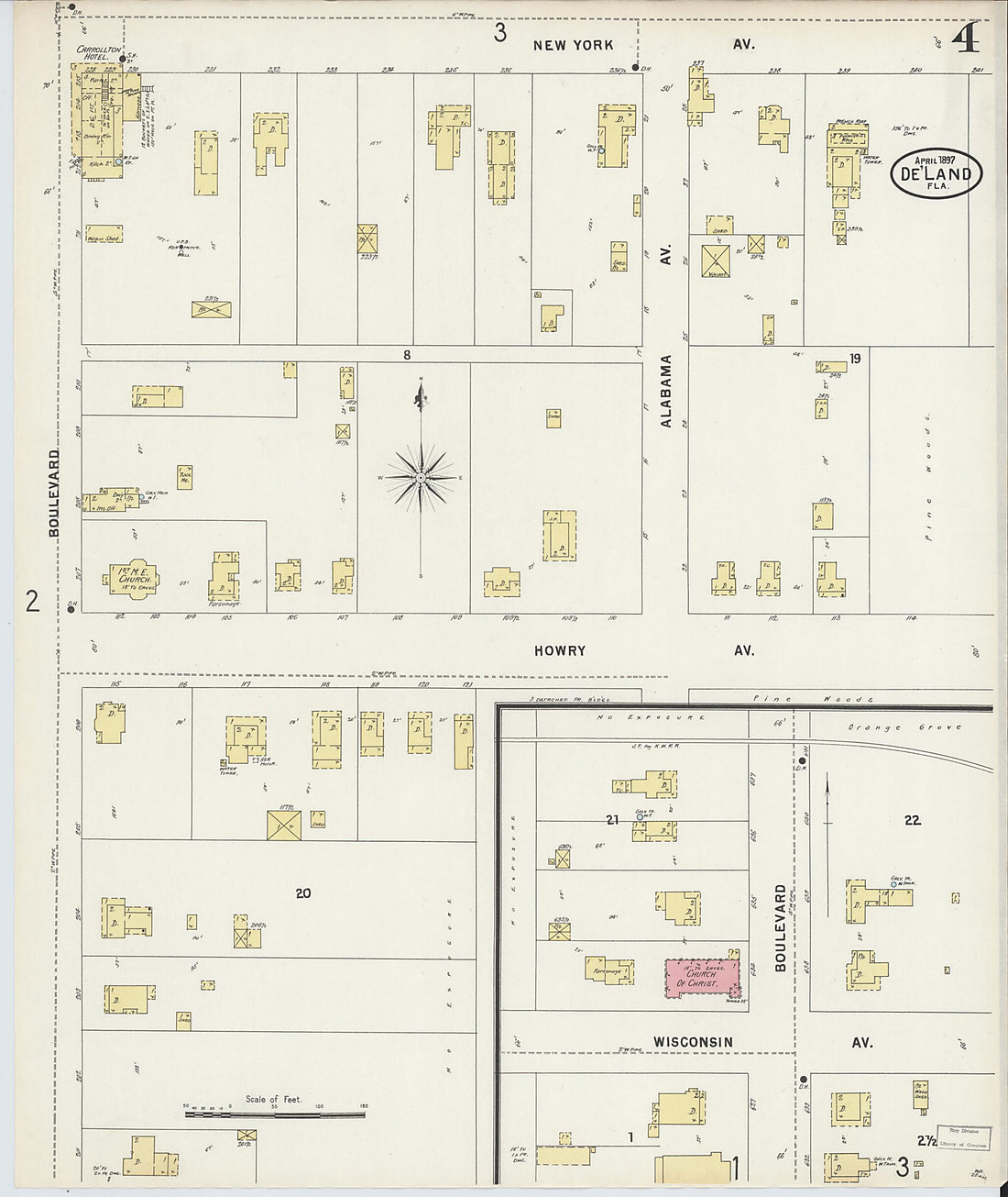 This old map of De Land, Volusia County, Florida was created by Sanborn Map Company in 1897
