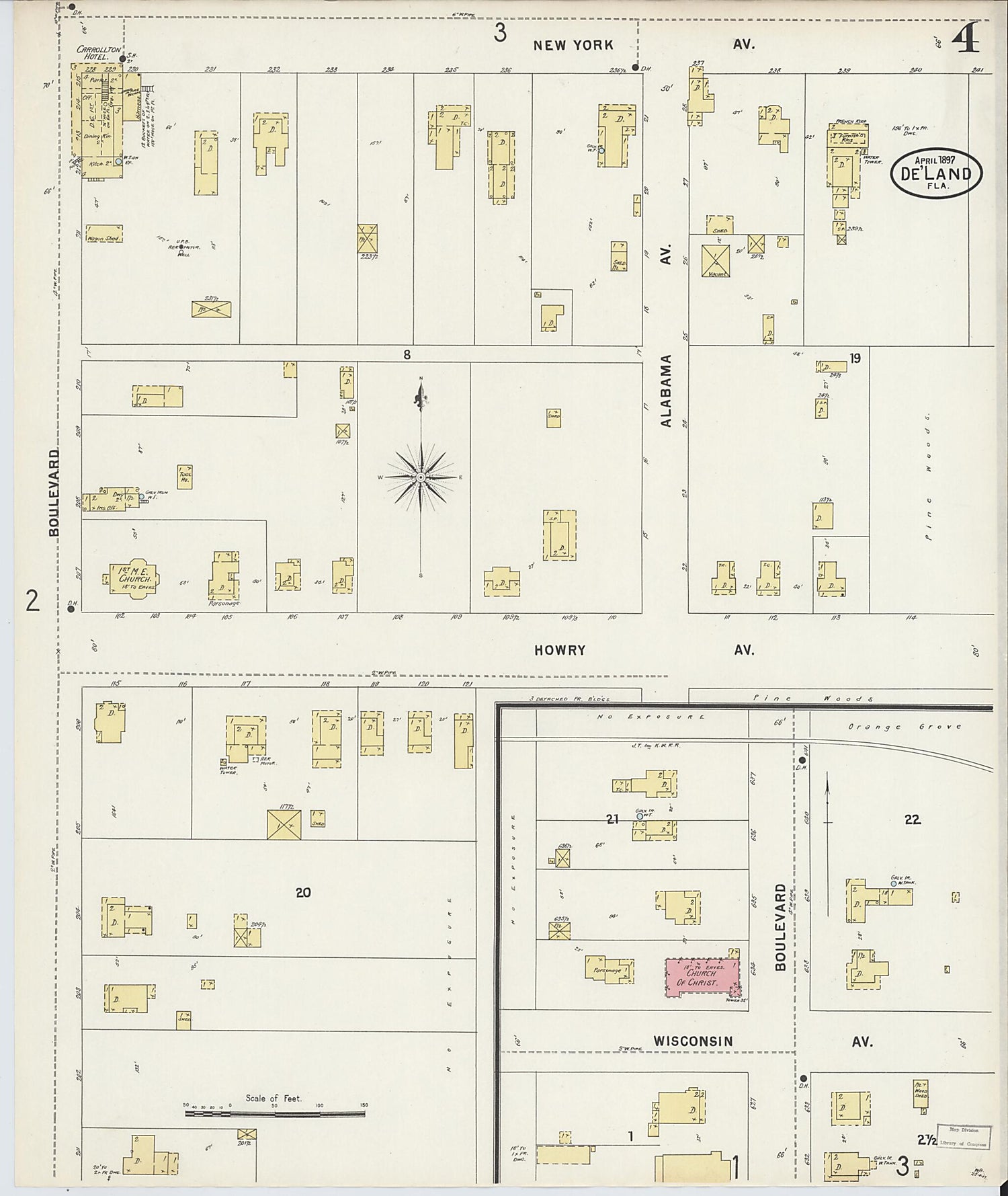 This old map of De Land, Volusia County, Florida was created by Sanborn Map Company in 1897