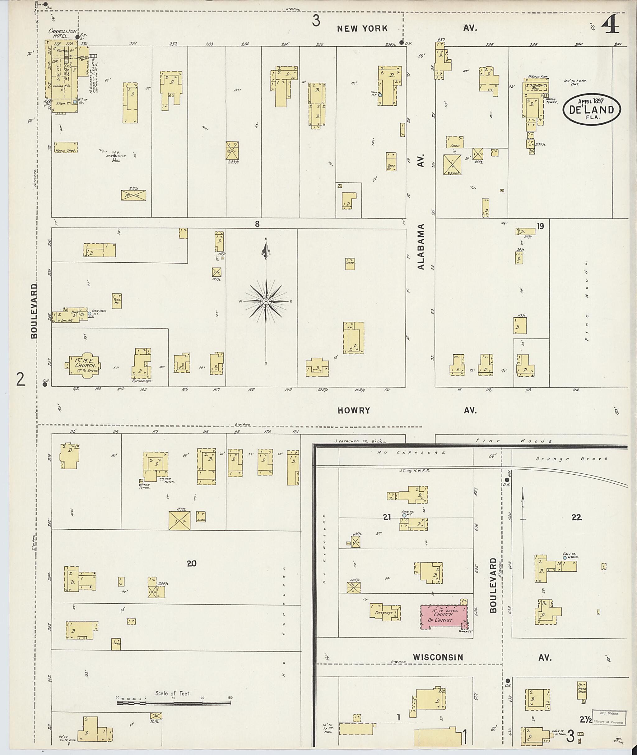 This old map of De Land, Volusia County, Florida was created by Sanborn Map Company in 1897