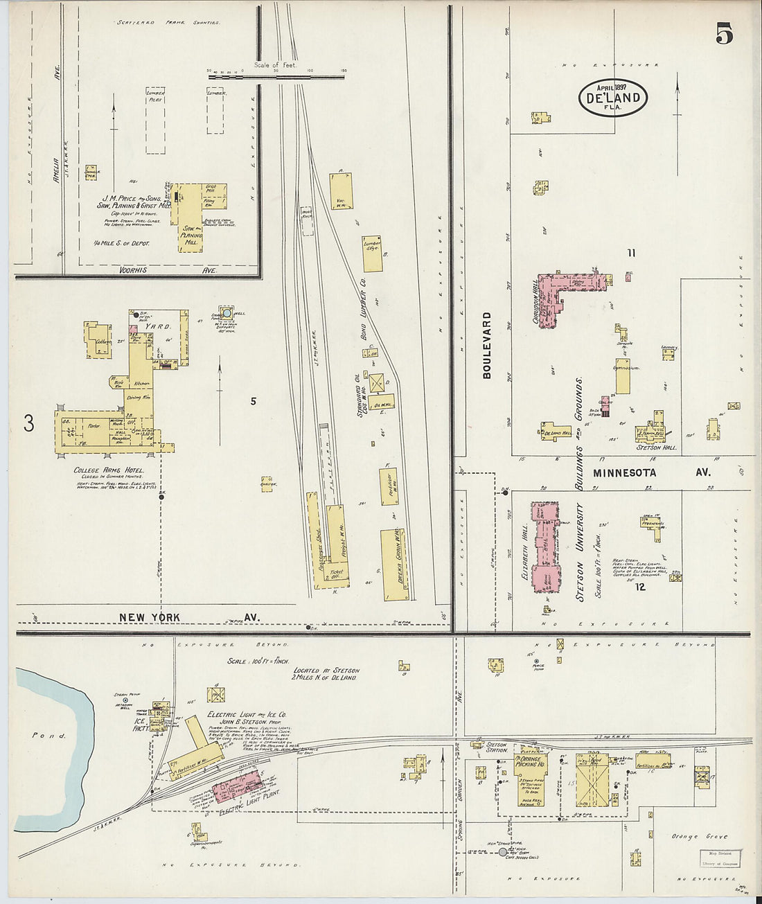 This old map of De Land, Volusia County, Florida was created by Sanborn Map Company in 1897