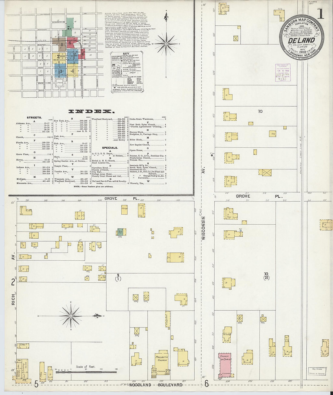 This old map of De Land, Volusia County, Florida was created by Sanborn Map Company in 1903