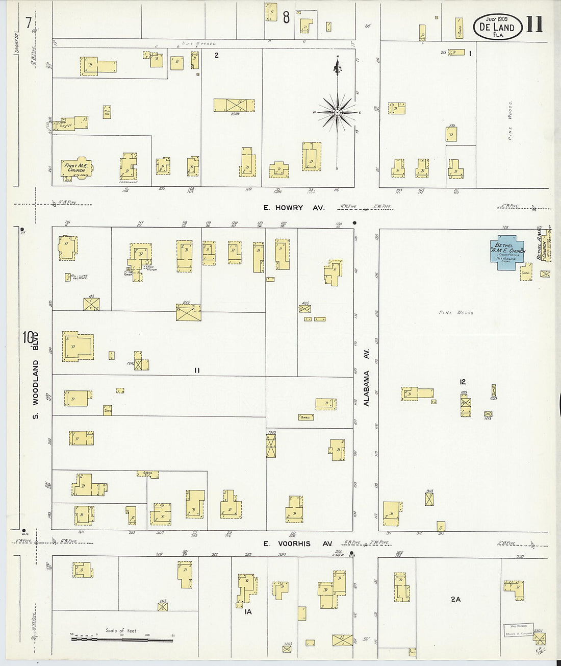 This old map of De Land, Volusia County, Florida was created by Sanborn Map Company in 1909