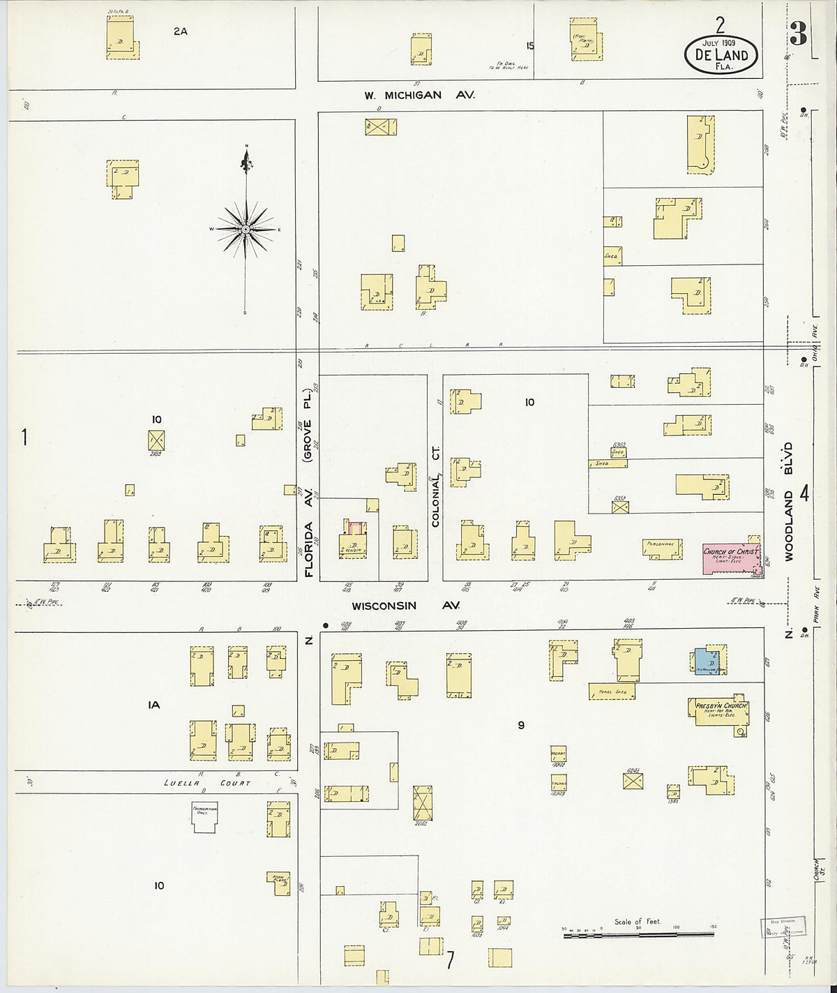 De Land, Volusia County, Florida 1909 (Sheet 3 of 12) by Relic Map Company