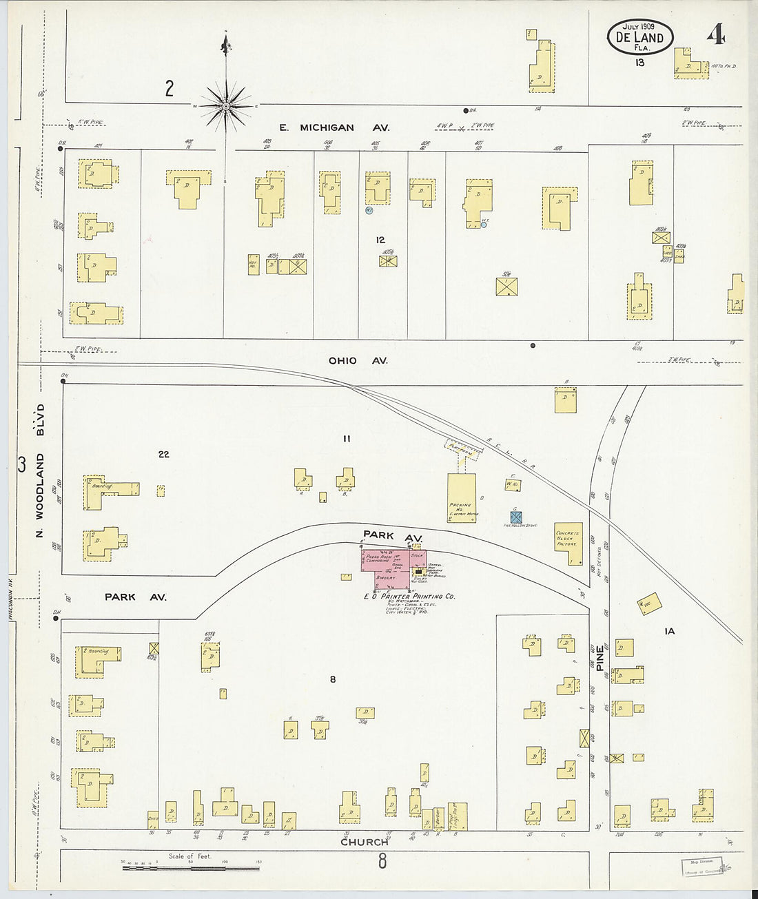 This old map of De Land, Volusia County, Florida was created by Sanborn Map Company in 1909