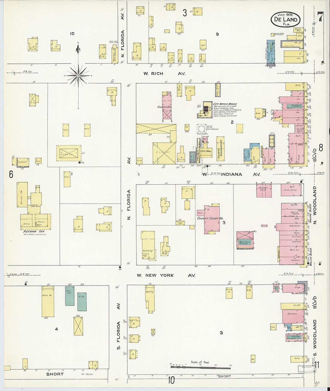 This old map of De Land, Volusia County, Florida was created by Sanborn Map Company in 1909