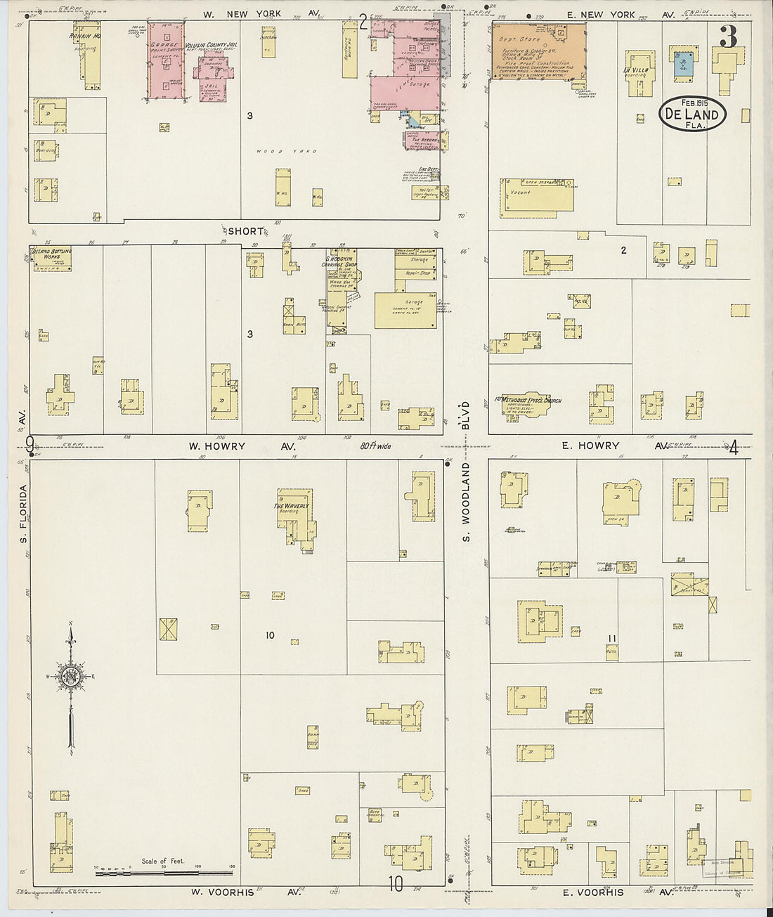 This old map of De Land, Volusia County, Florida was created by Sanborn Map Company in 1915