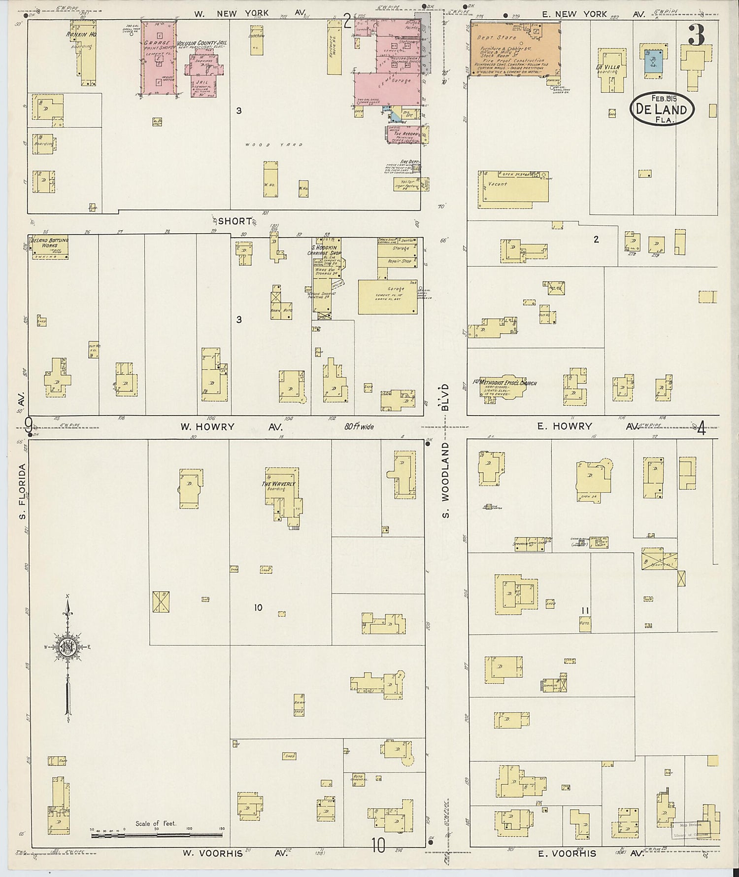 This old map of De Land, Volusia County, Florida was created by Sanborn Map Company in 1915