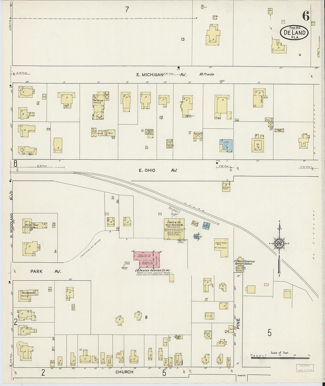 This old map of De Land, Volusia County, Florida was created by Sanborn Map Company in 1915