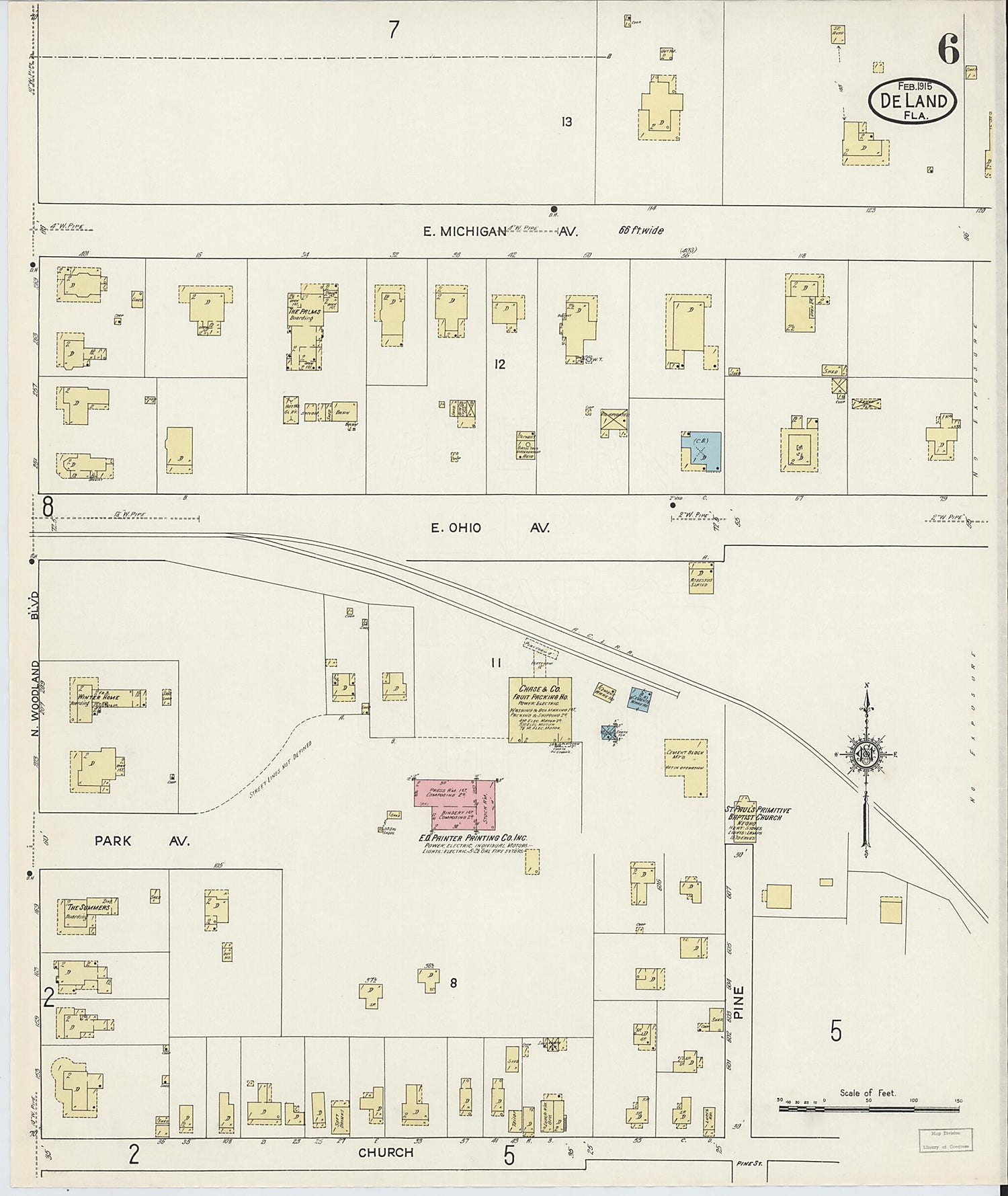 This old map of De Land, Volusia County, Florida was created by Sanborn Map Company in 1915