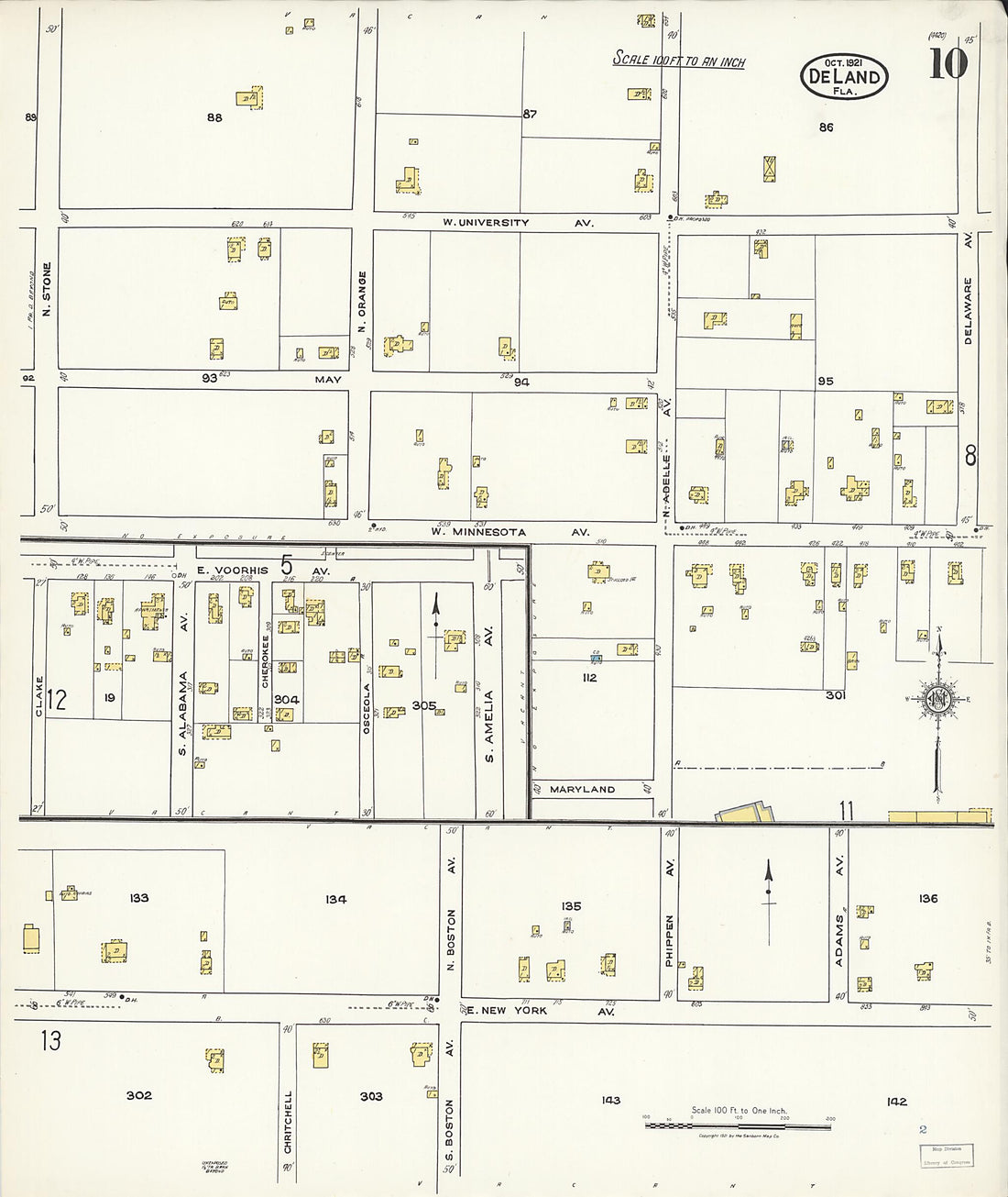 This old map of De Land, Volusia County, Florida was created by Sanborn Map Company in 1921