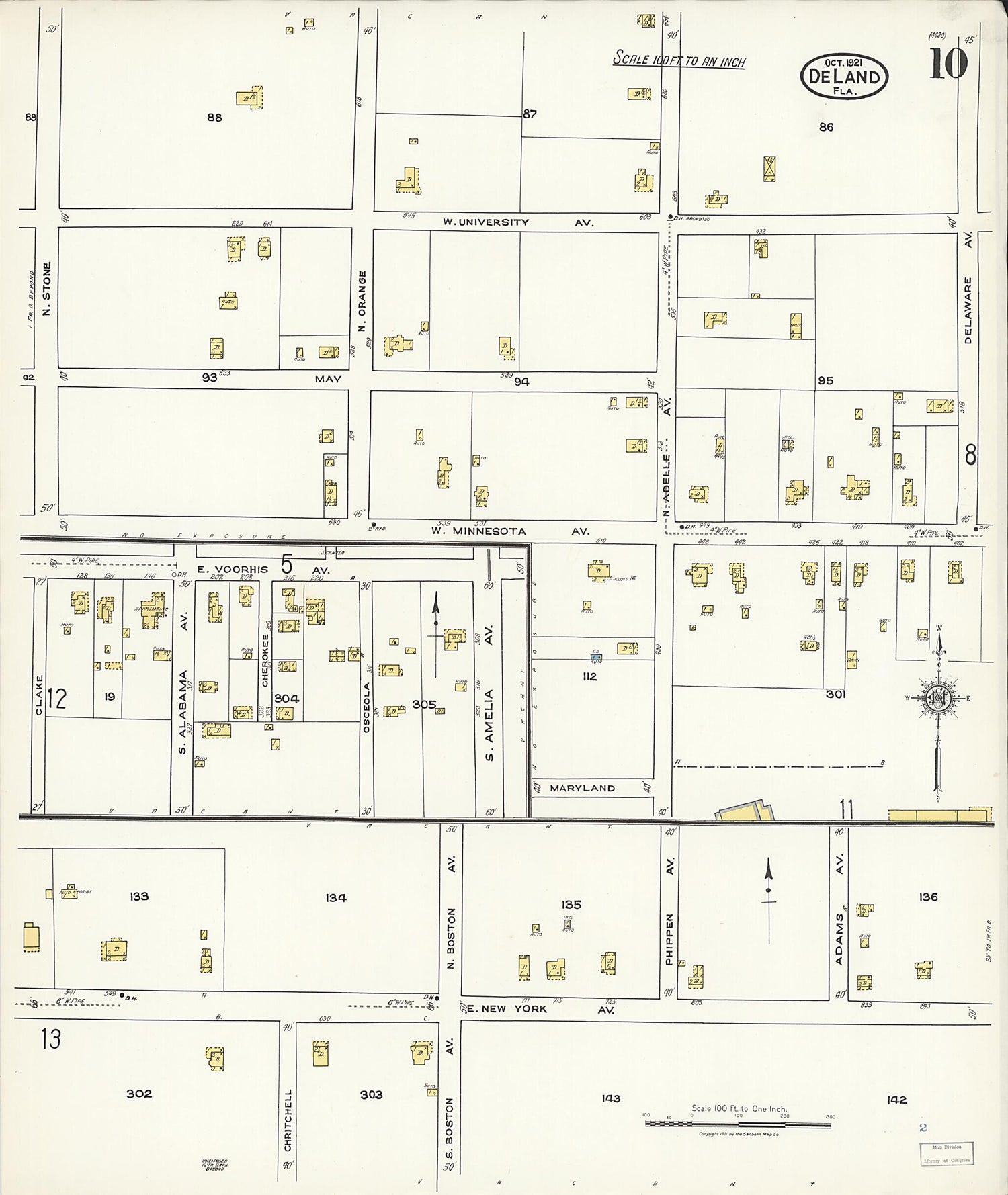 This old map of De Land, Volusia County, Florida was created by Sanborn Map Company in 1921