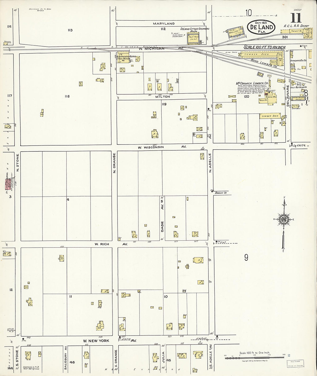 De Land, Volusia County, Florida 1921 (Sheet 11 of 15) by Relic Map Company
