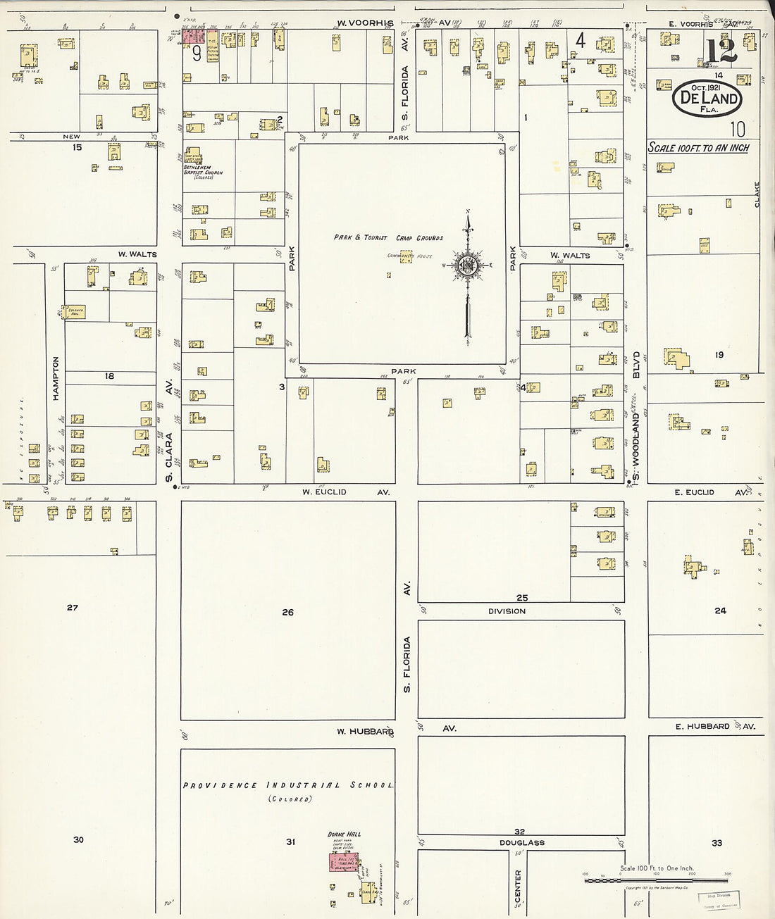 This old map of De Land, Volusia County, Florida was created by Sanborn Map Company in 1921