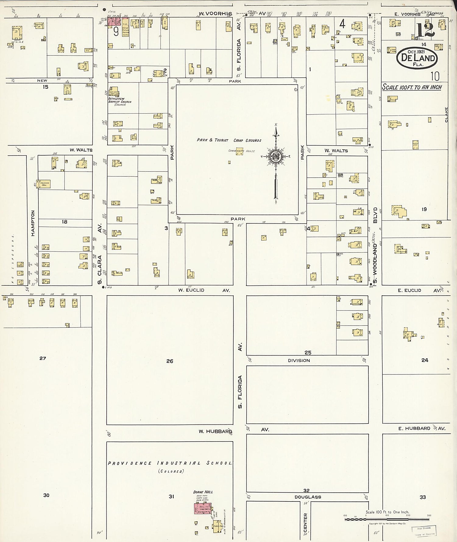 This old map of De Land, Volusia County, Florida was created by Sanborn Map Company in 1921