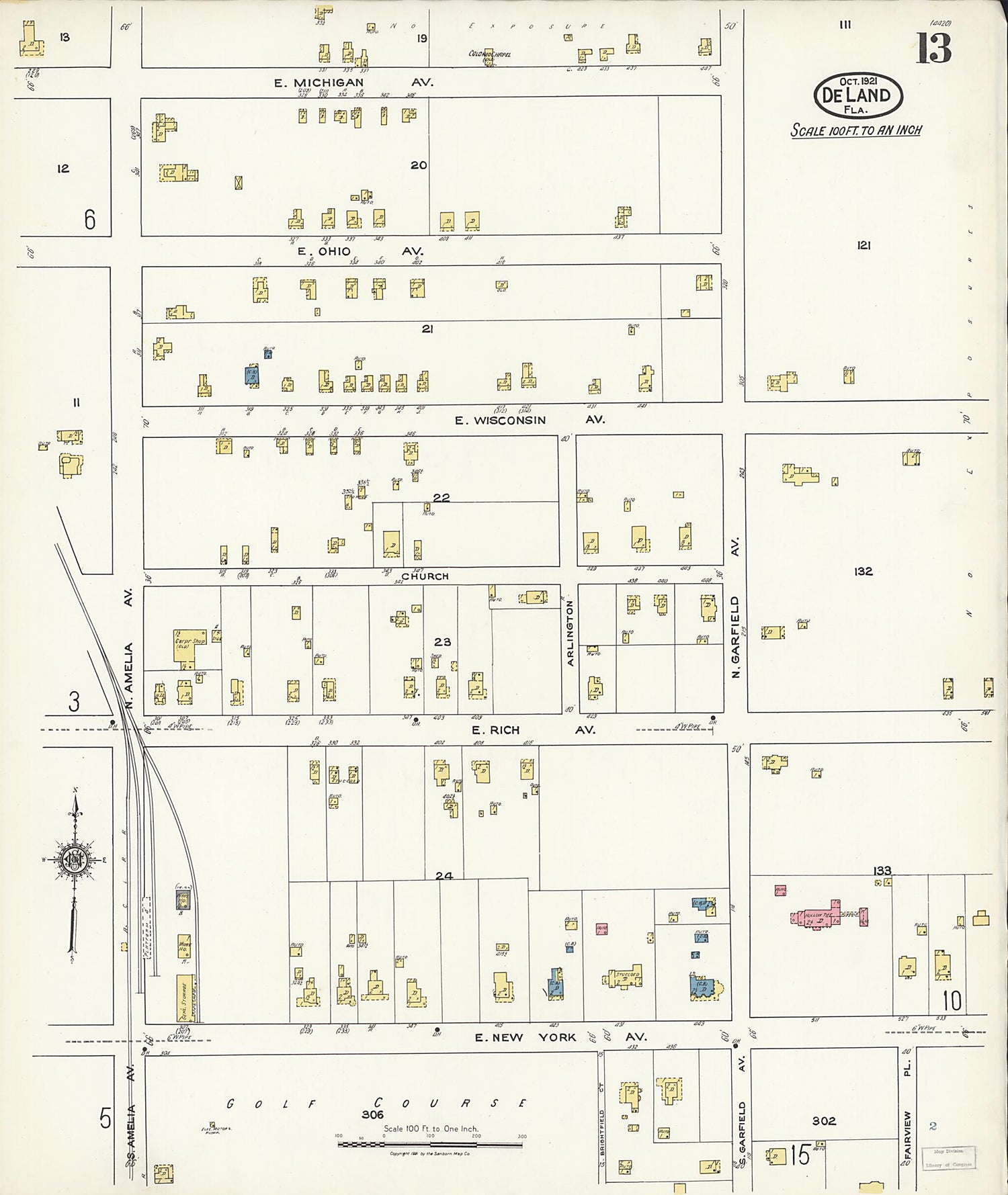 This old map of De Land, Volusia County, Florida was created by Sanborn Map Company in 1921