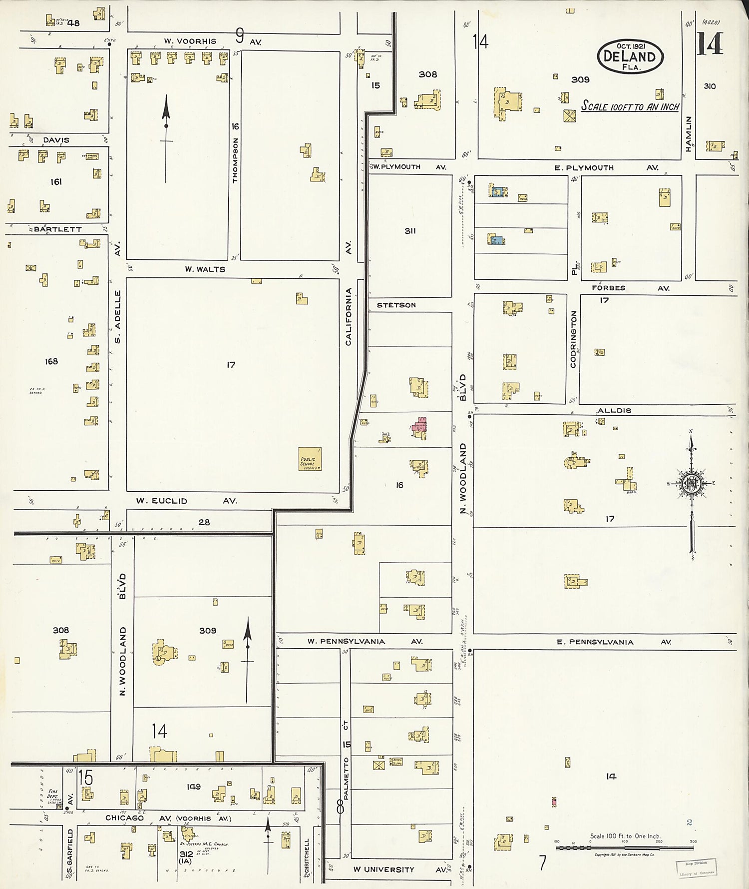 This old map of De Land, Volusia County, Florida was created by Sanborn Map Company in 1921
