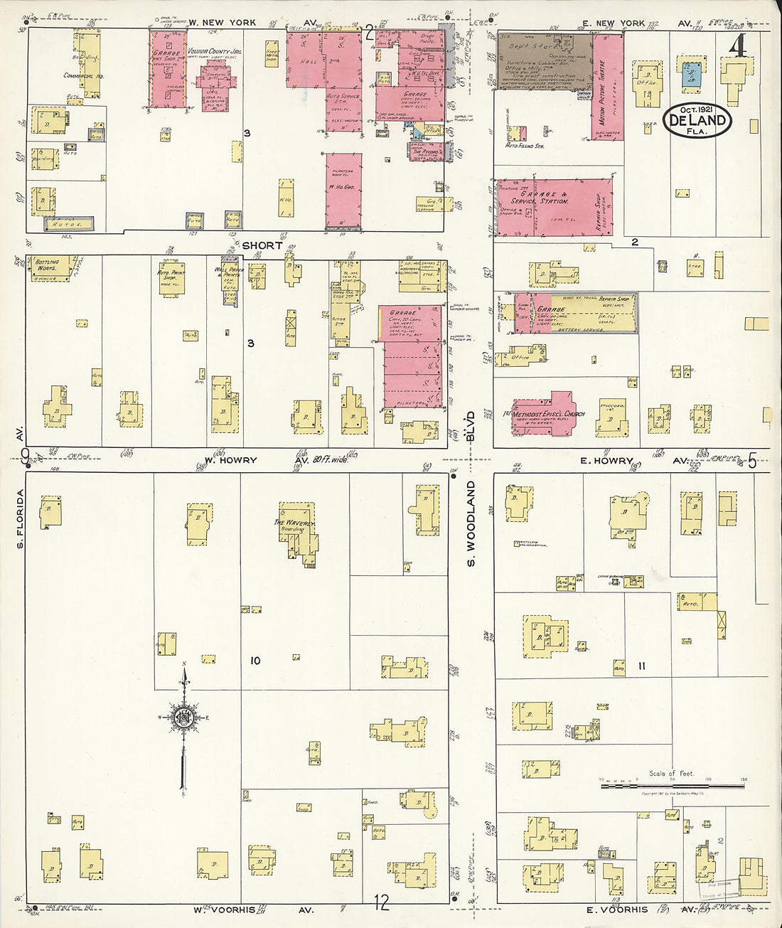 This old map of De Land, Volusia County, Florida was created by Sanborn Map Company in 1921