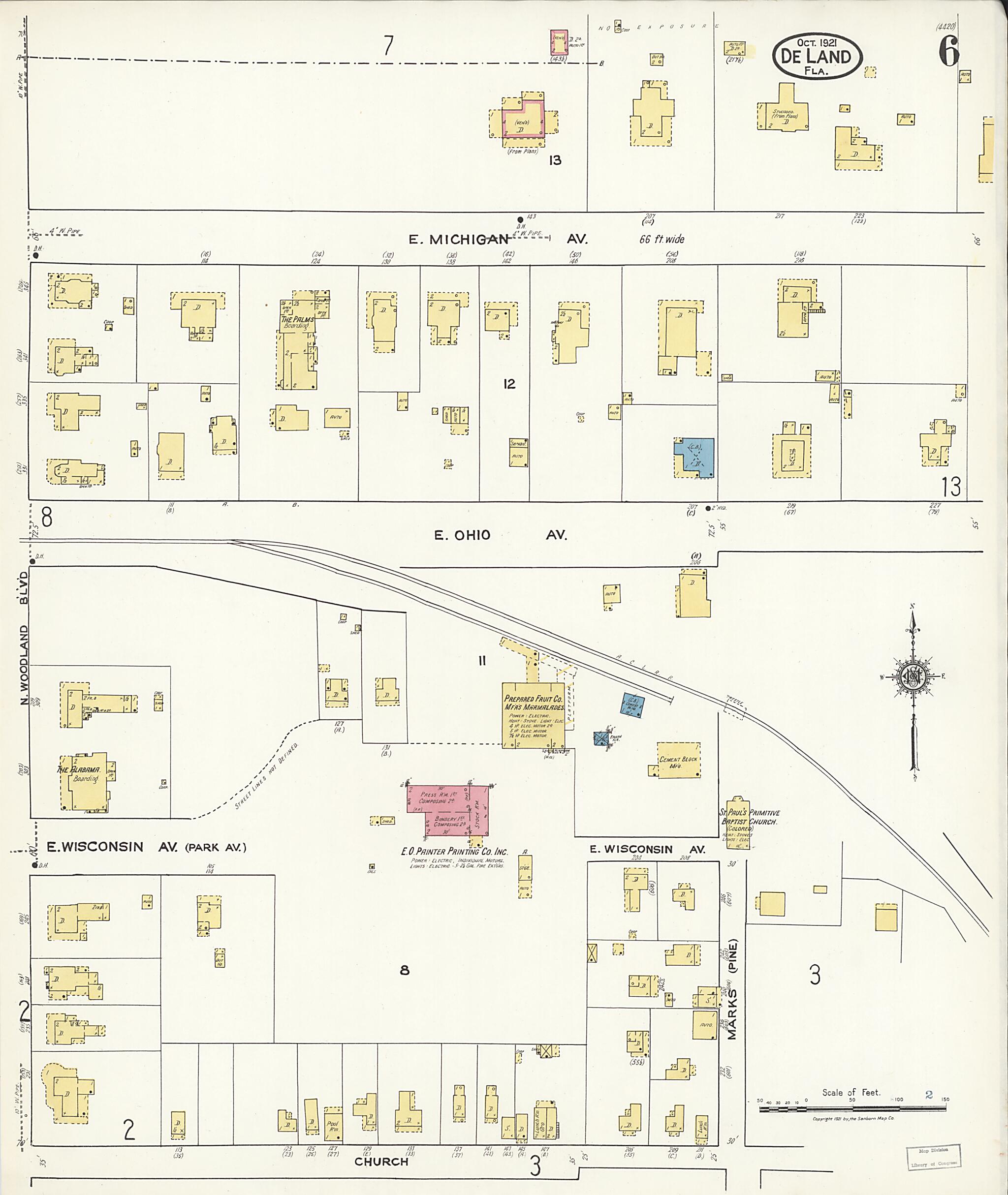 This old map of De Land, Volusia County, Florida was created by Sanborn Map Company in 1921