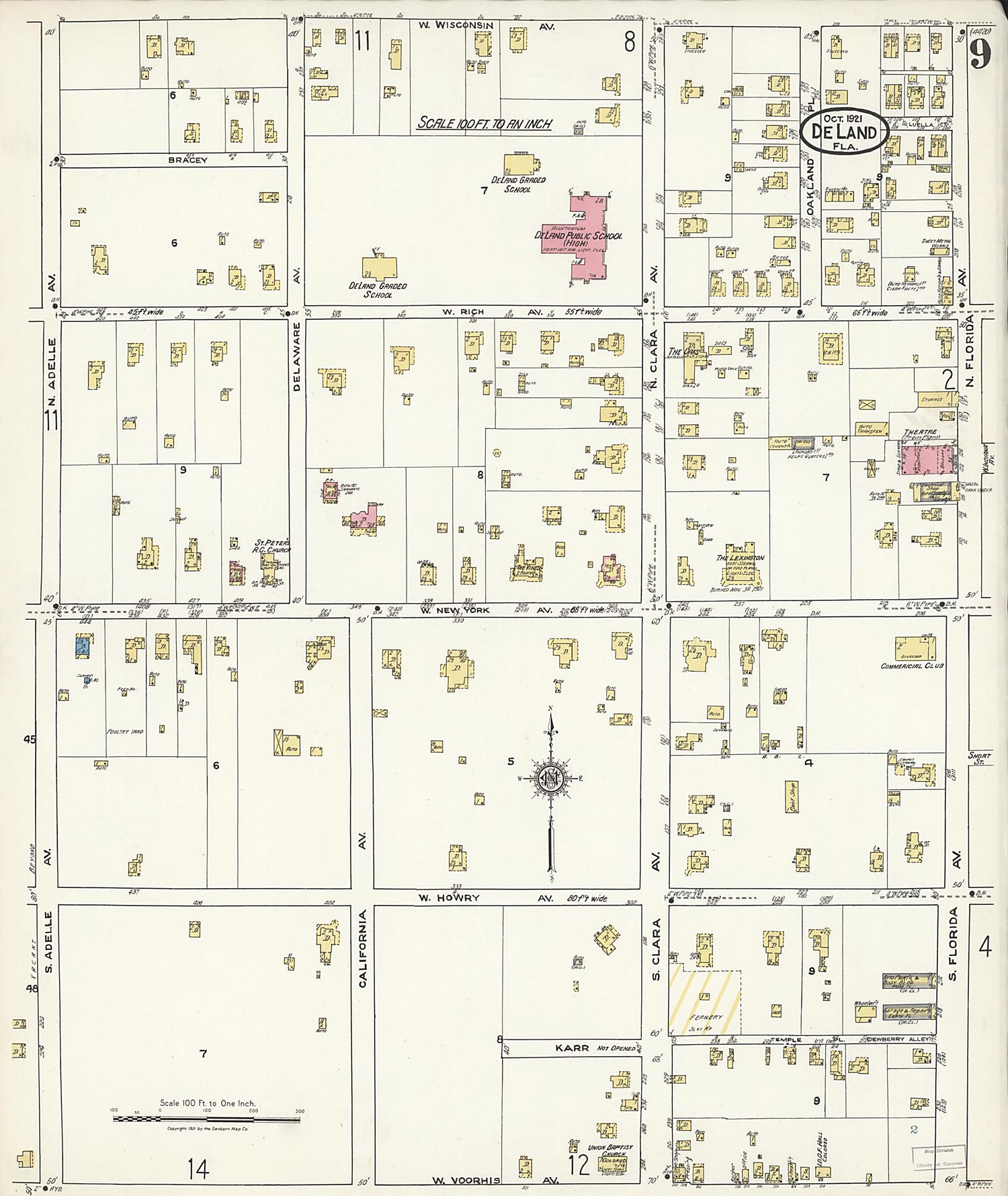 This old map of De Land, Volusia County, Florida was created by Sanborn Map Company in 1921