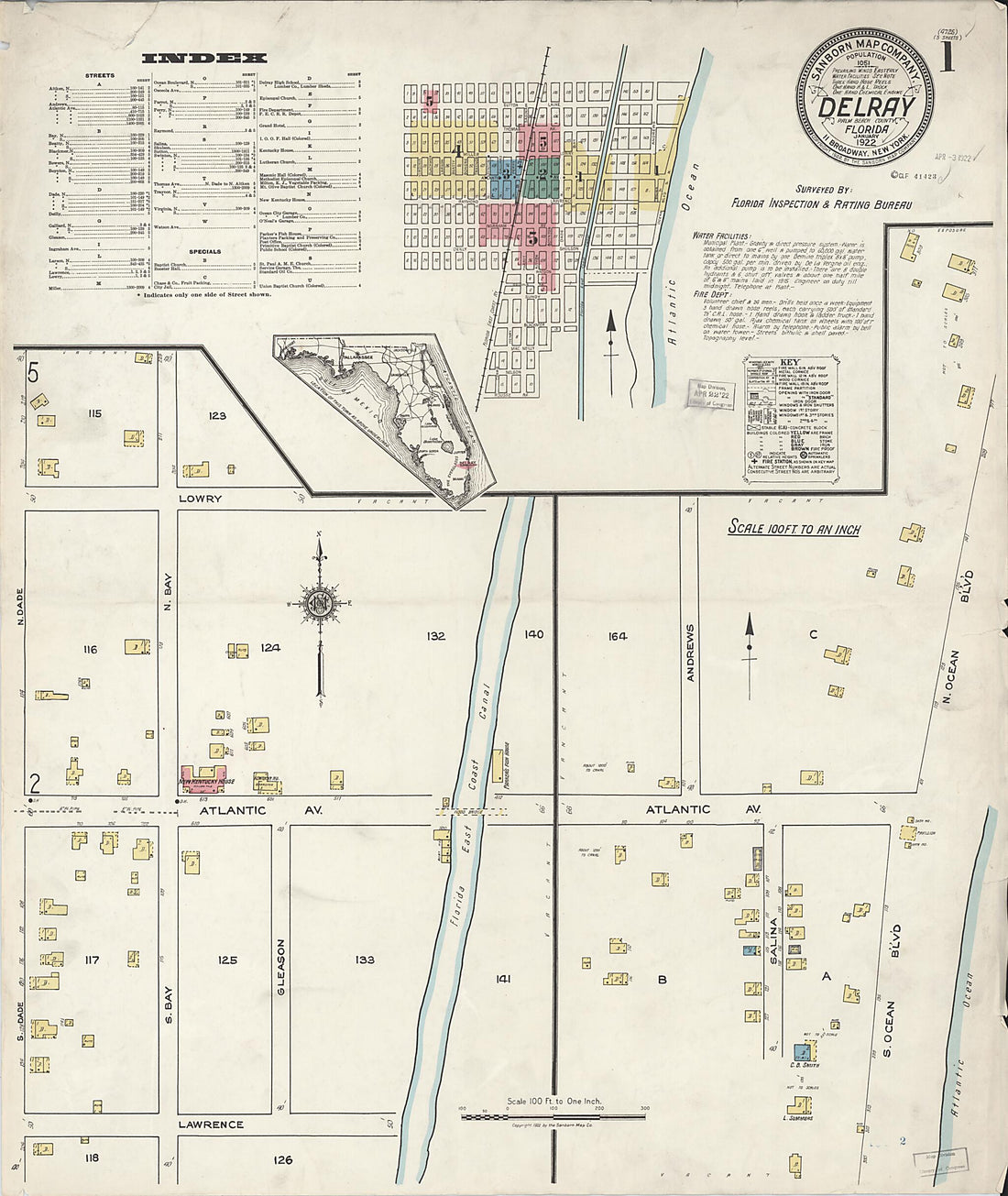 This old map of Delray, Palm Beach County, Florida was created by Sanborn Map Company in 1922