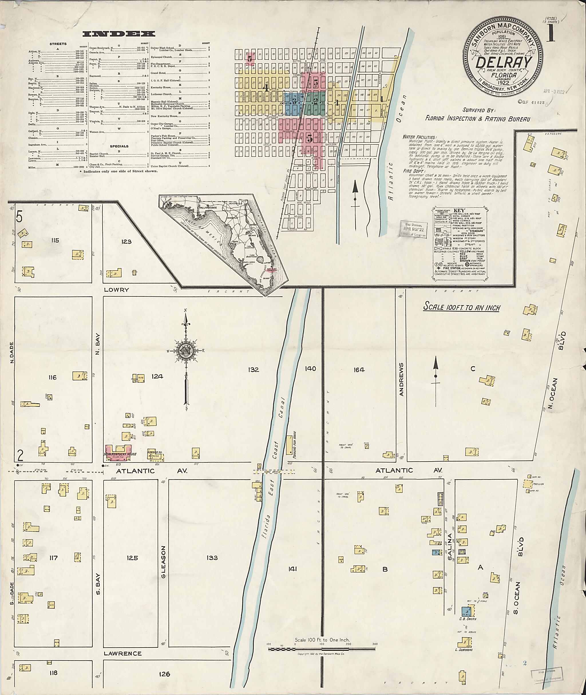 This old map of Delray, Palm Beach County, Florida was created by Sanborn Map Company in 1922