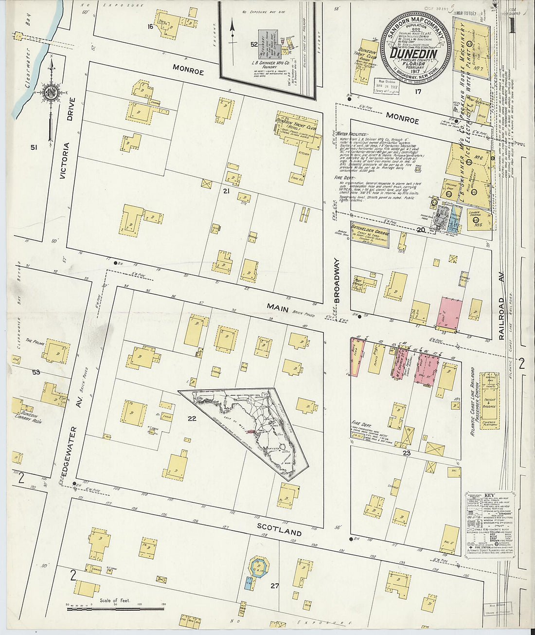 This old map of Dunedin, Pinellas County, Florida was created by Sanborn Map Company in 1917