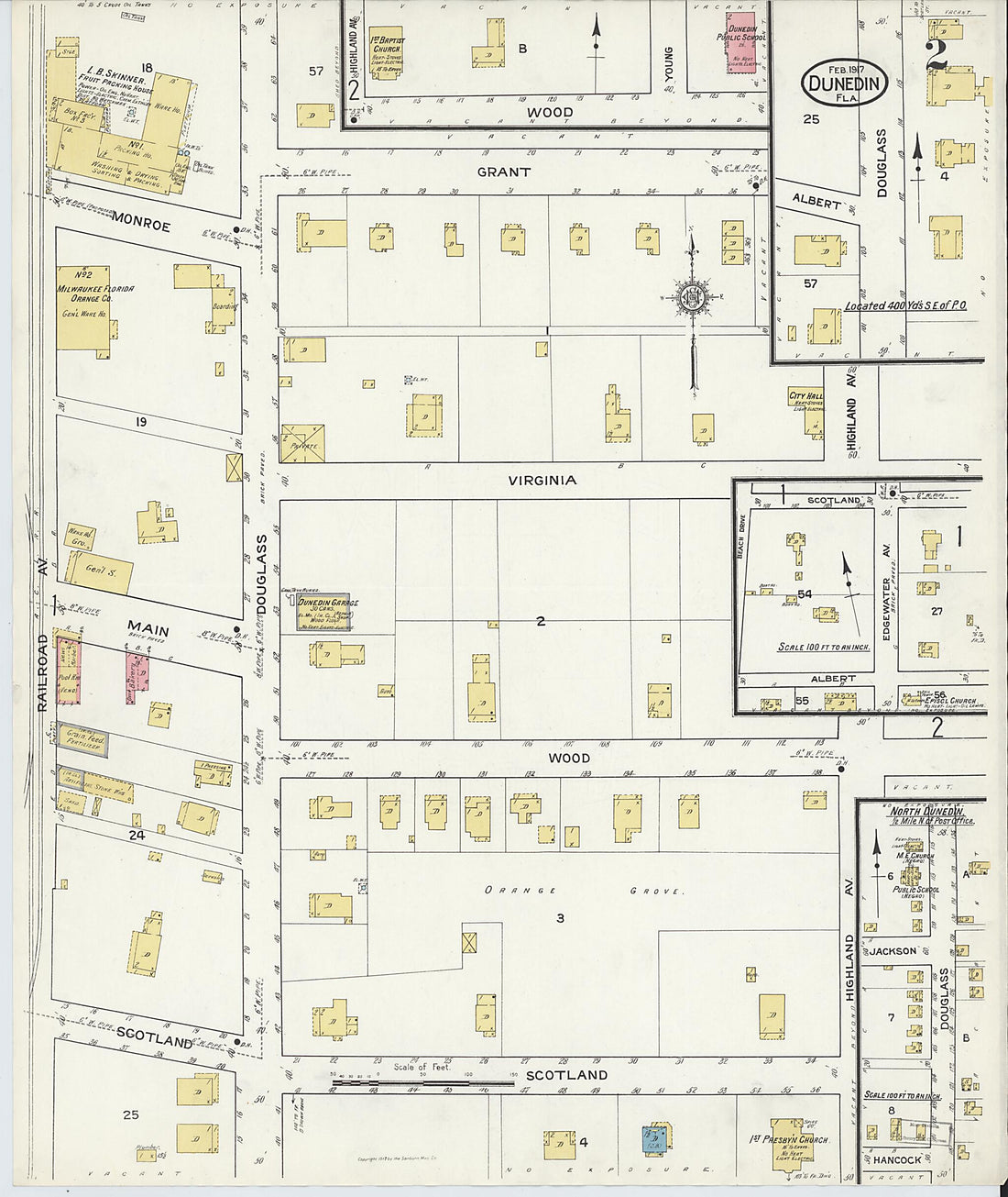 This old map of Dunedin, Pinellas County, Florida was created by Sanborn Map Company in 1917
