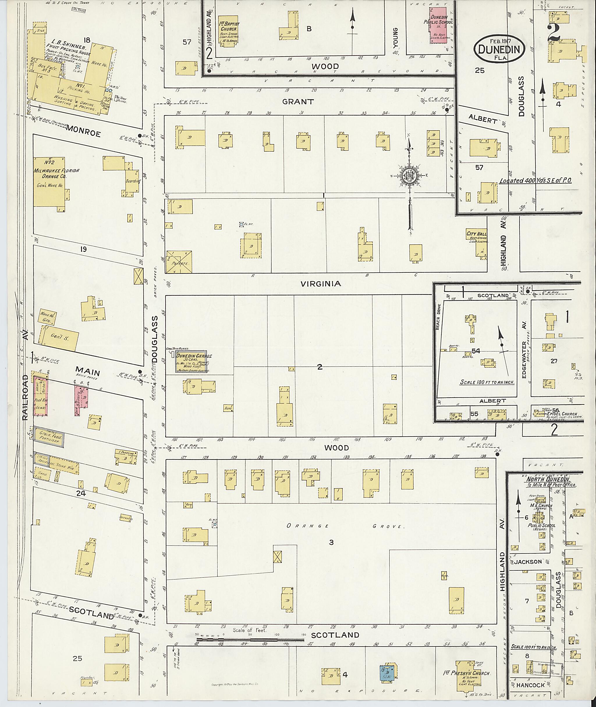 This old map of Dunedin, Pinellas County, Florida was created by Sanborn Map Company in 1917