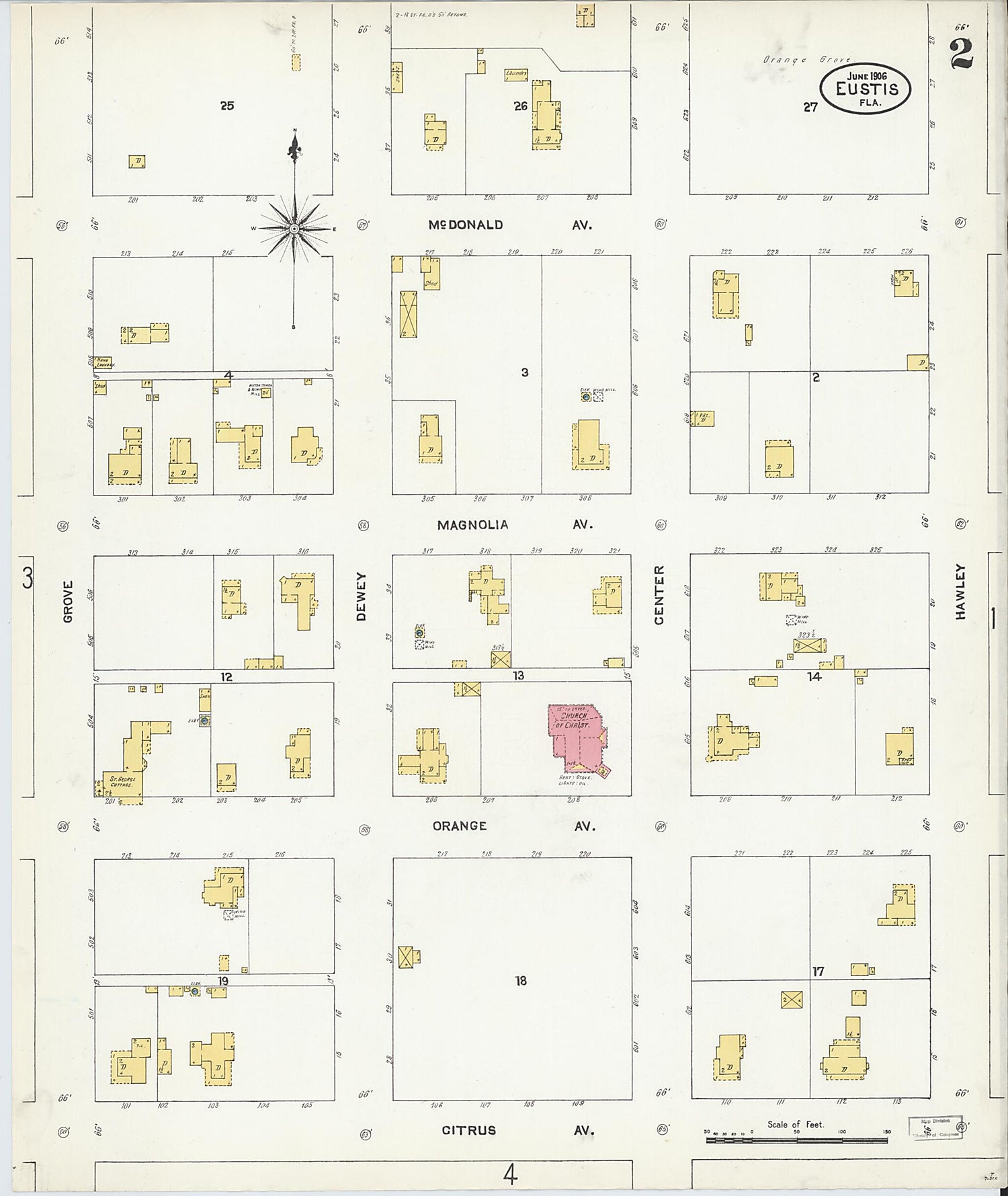 This old map of Eustis, Lake County, Florida was created by Sanborn Map Company in 1906