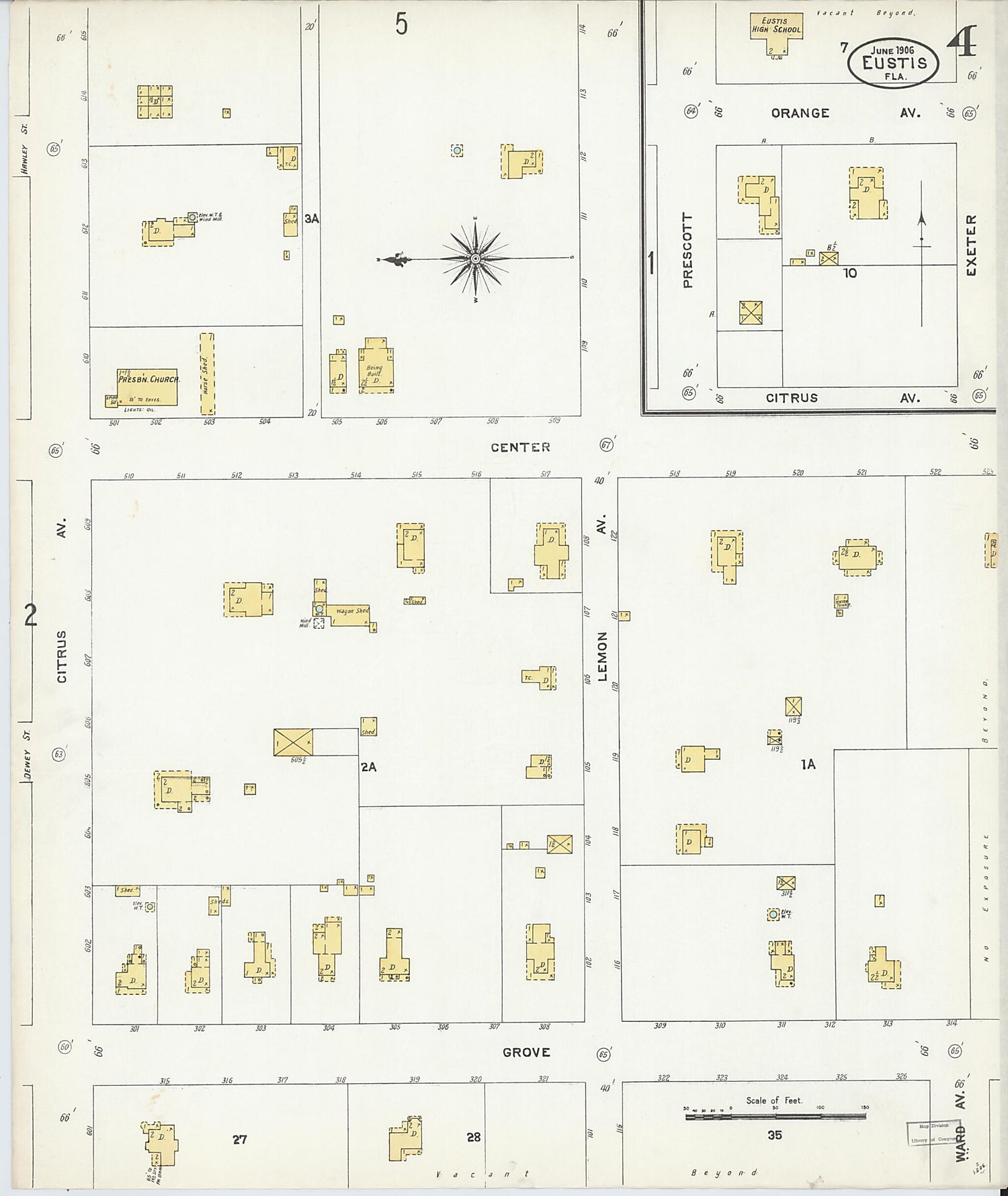 This old map of Eustis, Lake County, Florida was created by Sanborn Map Company in 1906