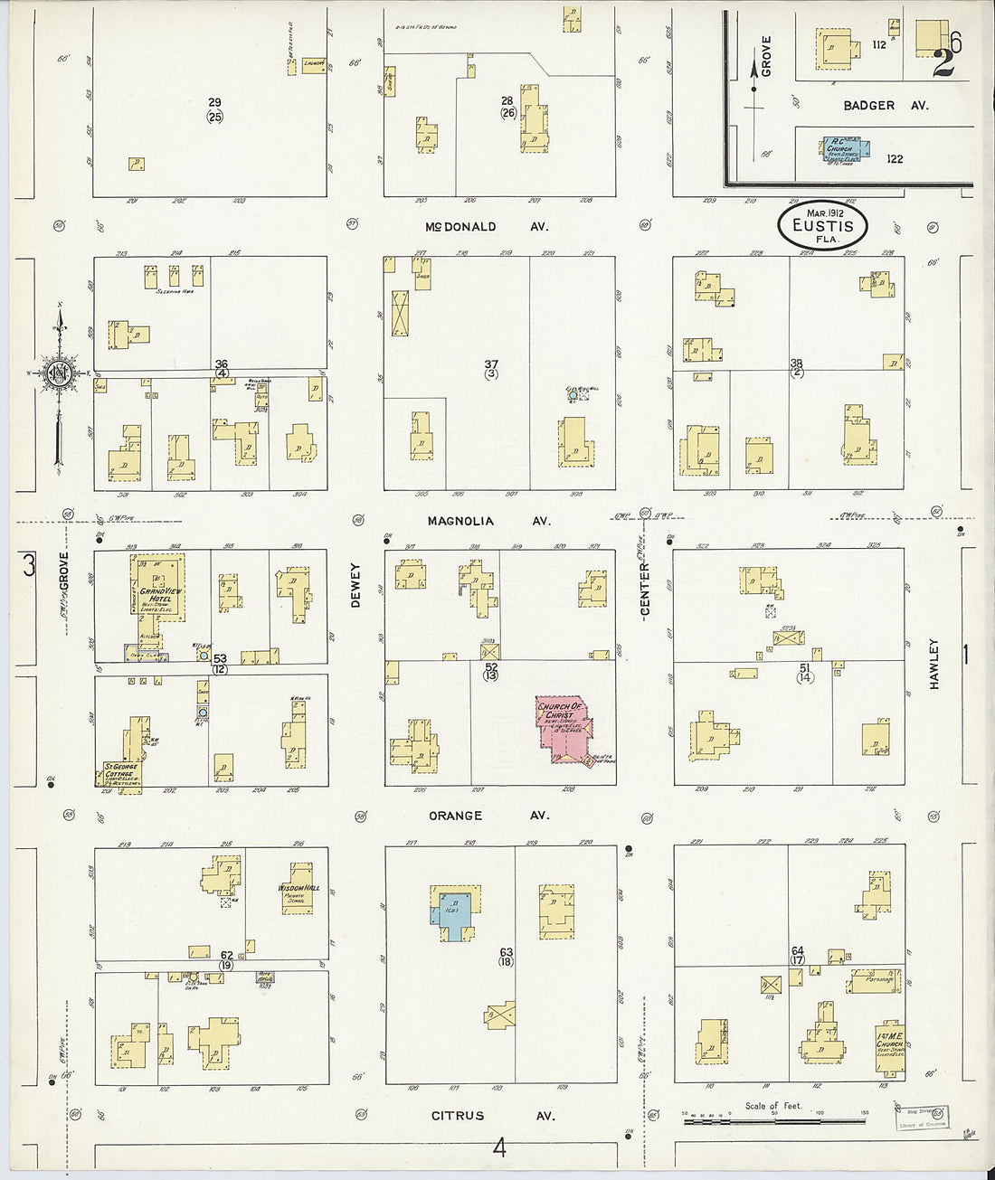 This old map of Eustis, Lake County, Florida was created by Sanborn Map Company in 1912