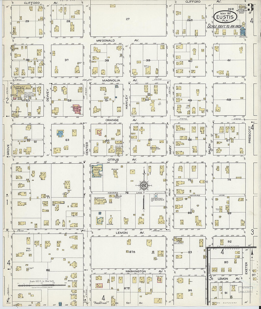 This old map of Eustis, Lake County, Florida was created by Sanborn Map Company in 1917