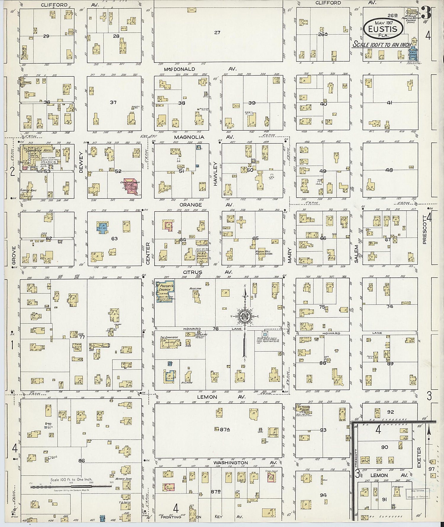 This old map of Eustis, Lake County, Florida was created by Sanborn Map Company in 1917