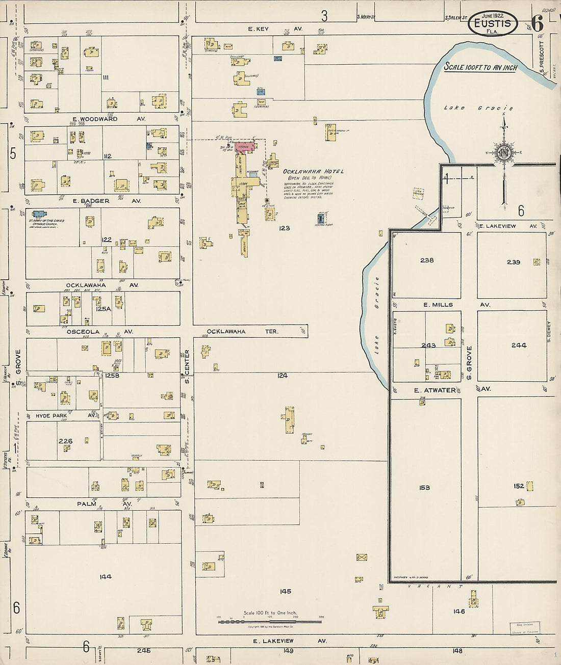 This old map of Eustis, Lake County, Florida was created by Sanborn Map Company in 1922