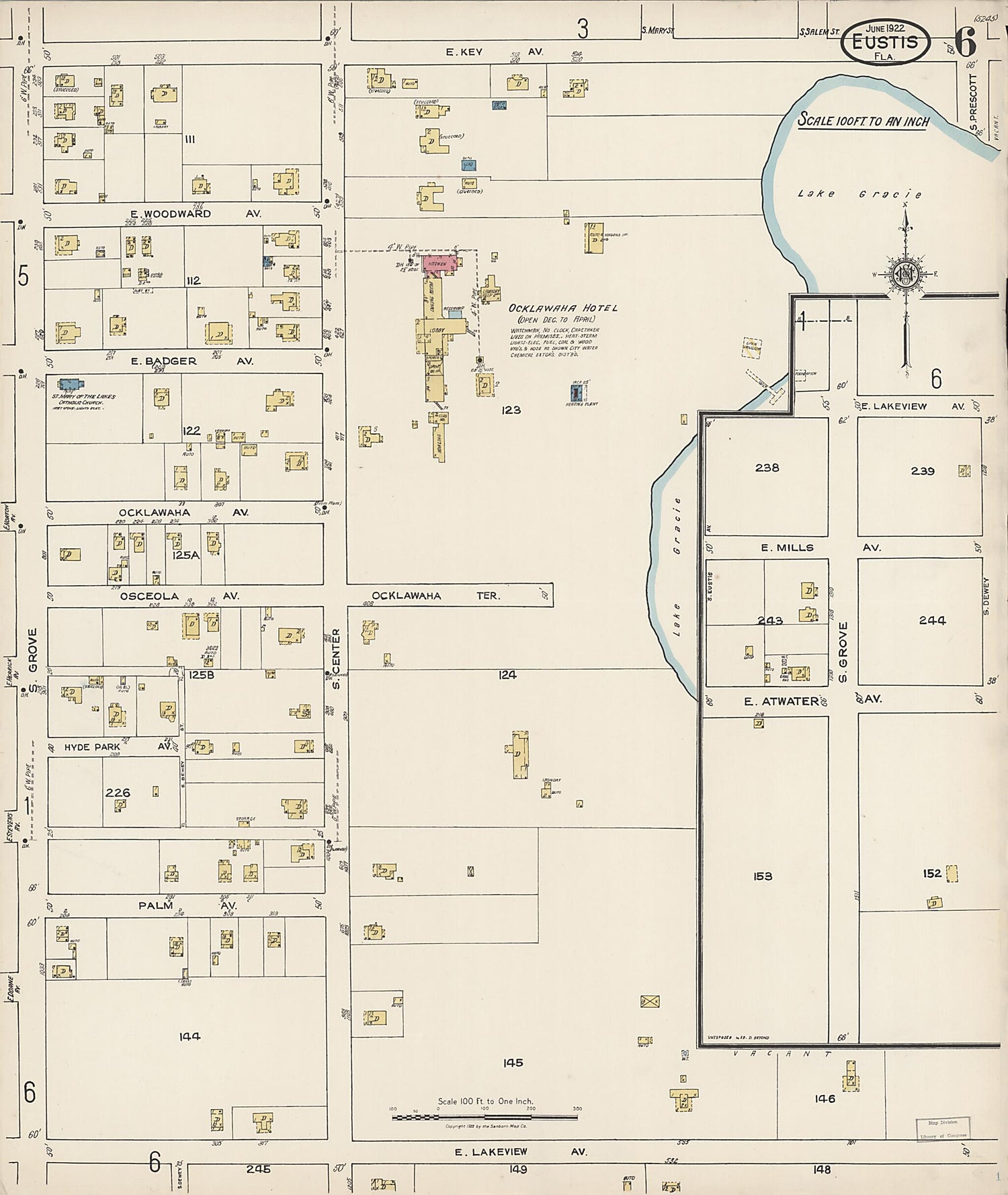 This old map of Eustis, Lake County, Florida was created by Sanborn Map Company in 1922