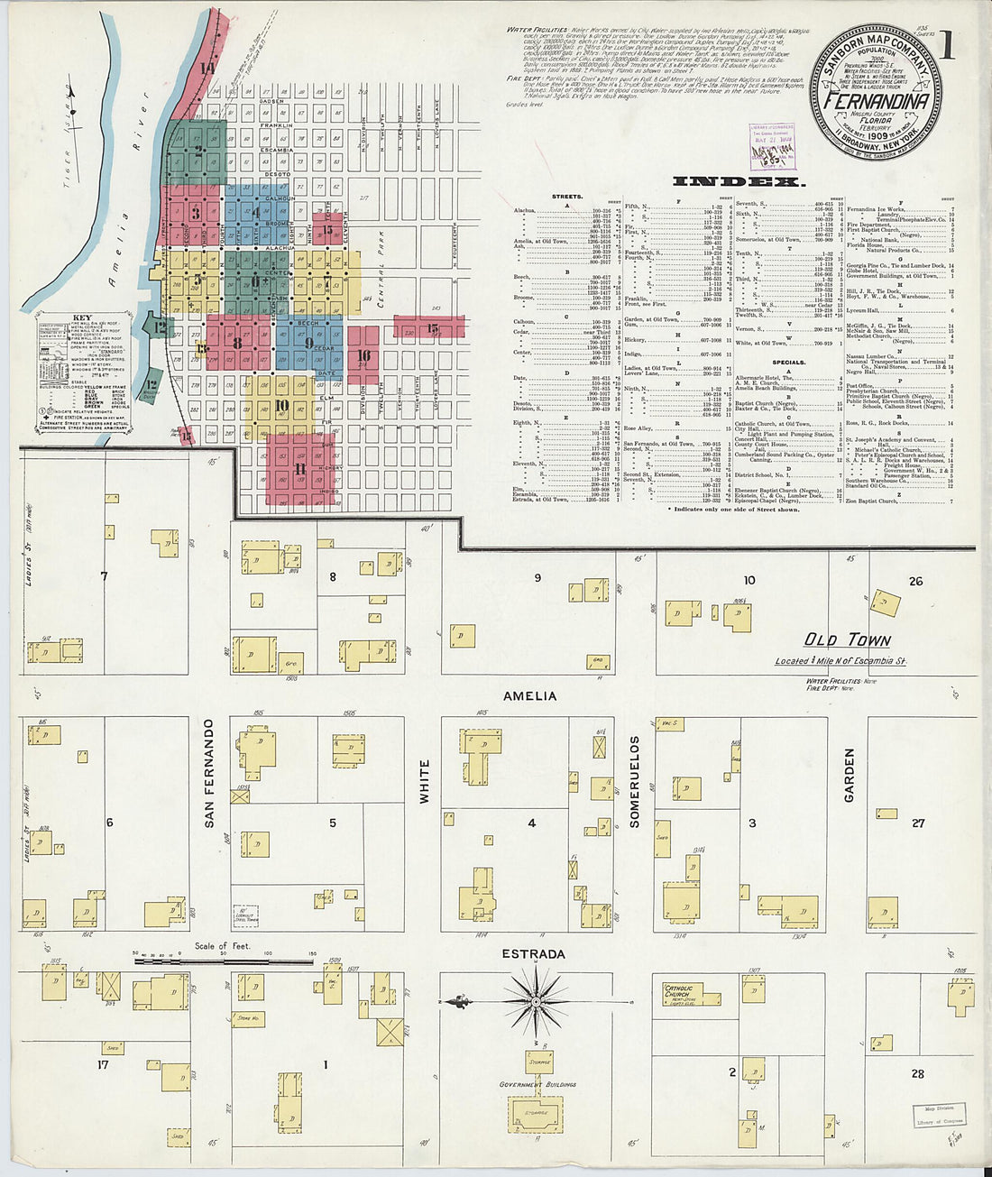 This old map of Fernandina, Nassau County, Florida was created by Sanborn Map Company in 1909
