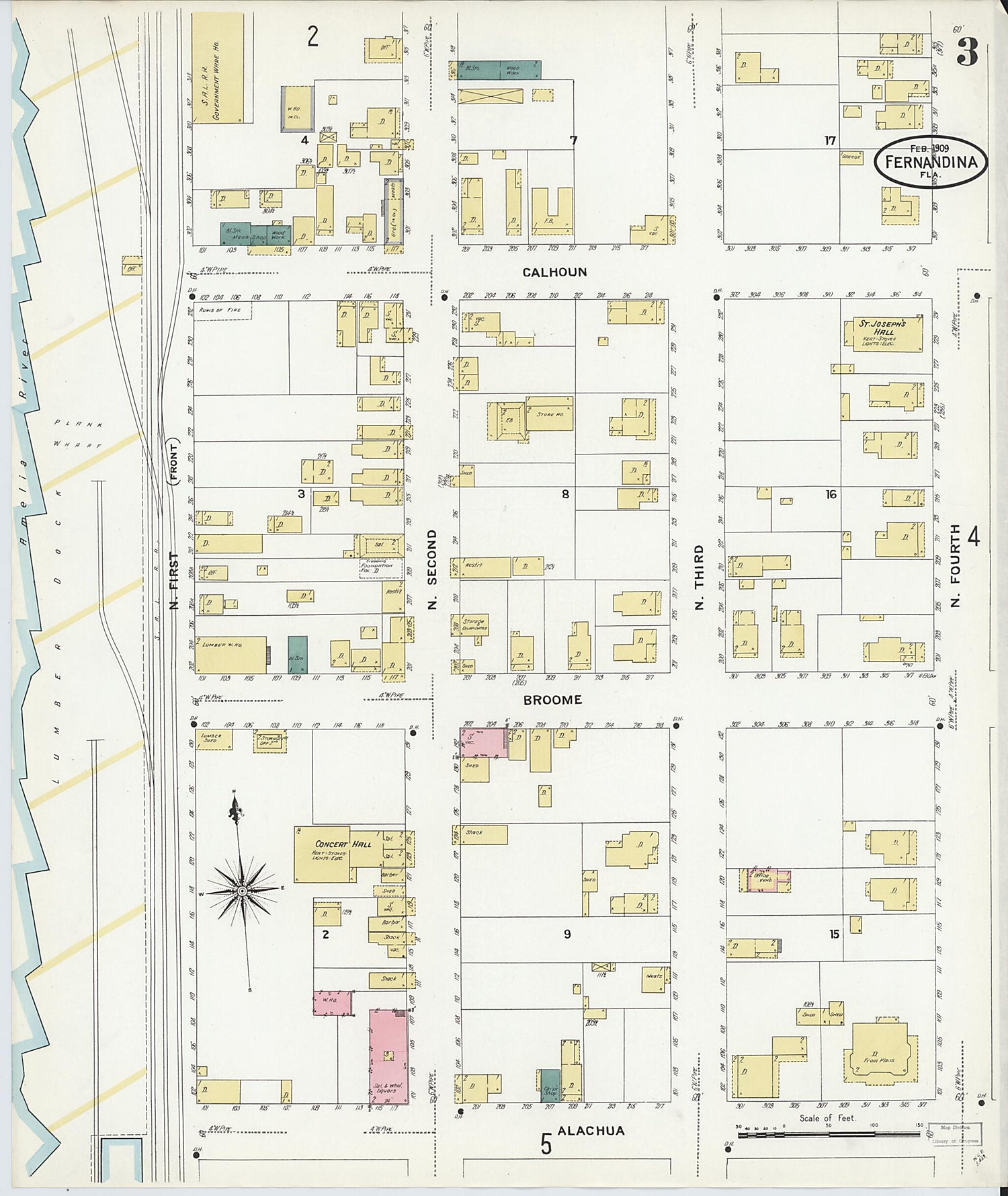 This old map of Fernandina, Nassau County, Florida was created by Sanborn Map Company in 1909