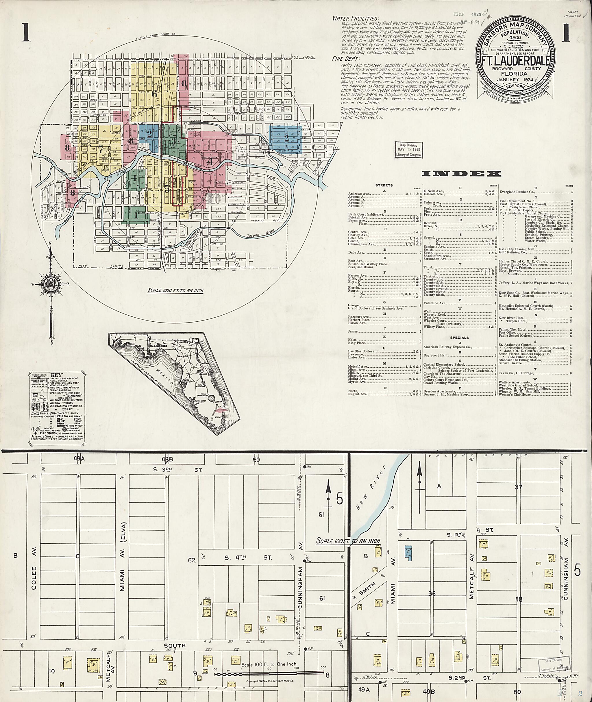 This old map of Fort Lauderdale, Broward County, Florida was created by Sanborn Map Company in 1924