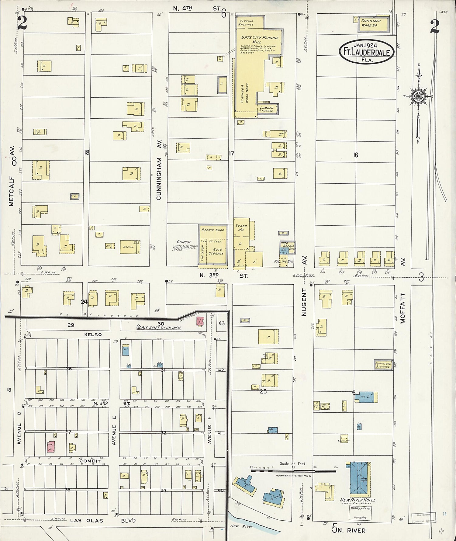 This old map of Fort Lauderdale, Broward County, Florida was created by Sanborn Map Company in 1924