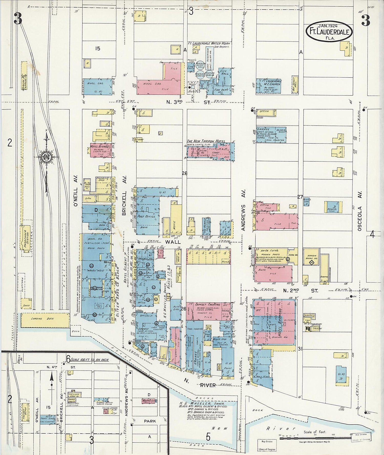 This old map of Fort Lauderdale, Broward County, Florida was created by Sanborn Map Company in 1924