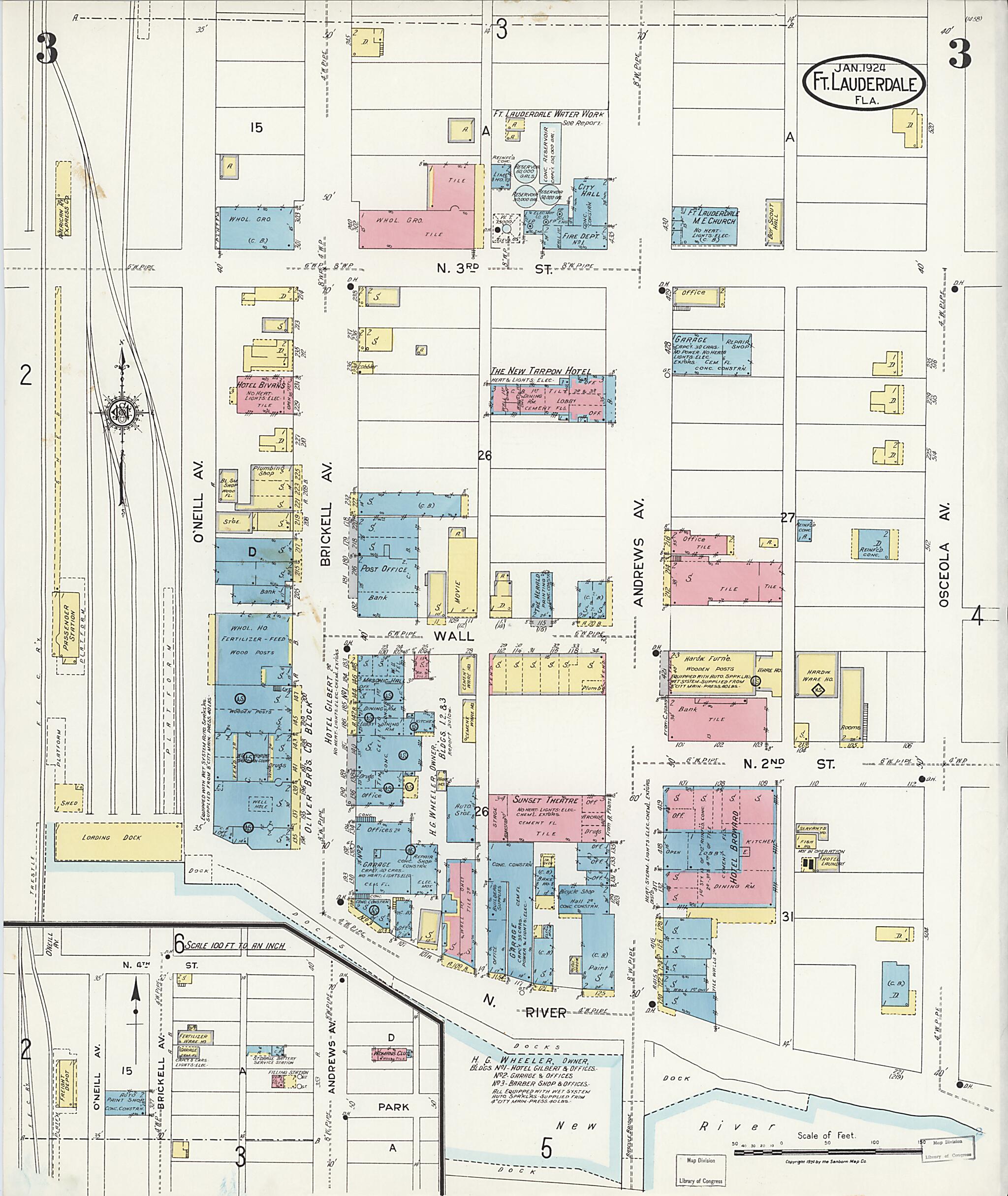 This old map of Fort Lauderdale, Broward County, Florida was created by Sanborn Map Company in 1924