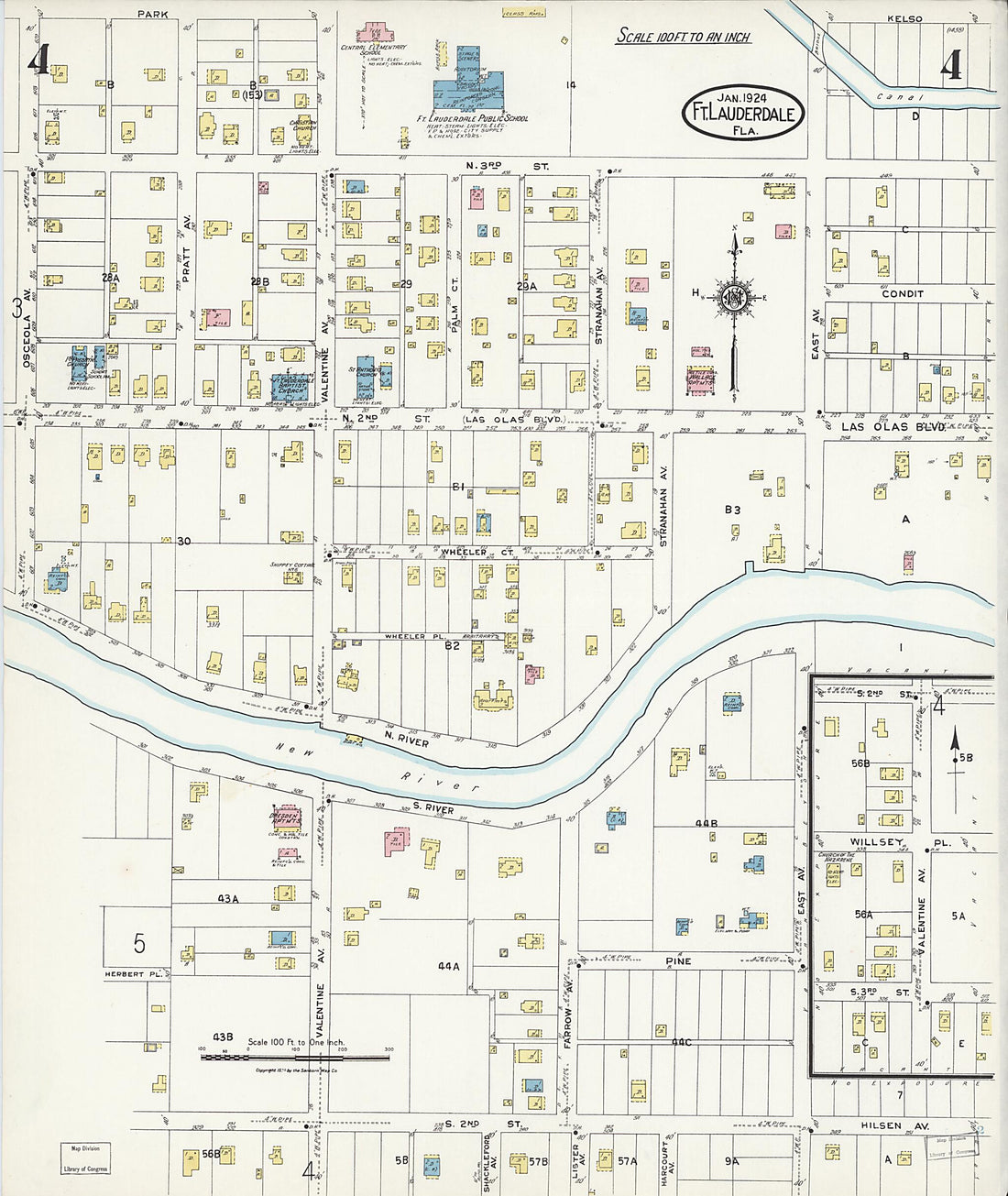 This old map of Fort Lauderdale, Broward County, Florida was created by Sanborn Map Company in 1924